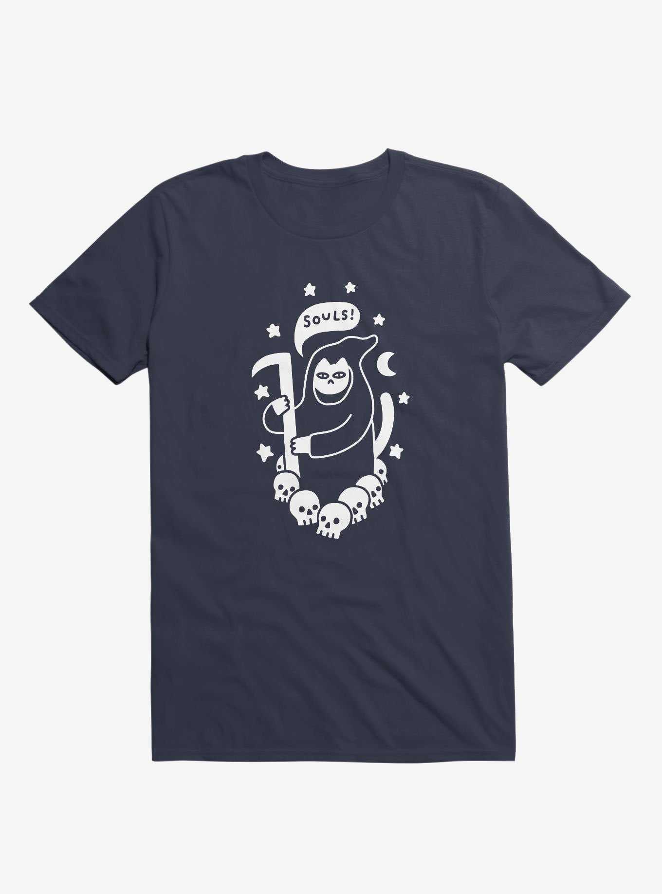 Cat Searching For Souls Reaper Navy Blue T-Shirt, , hi-res