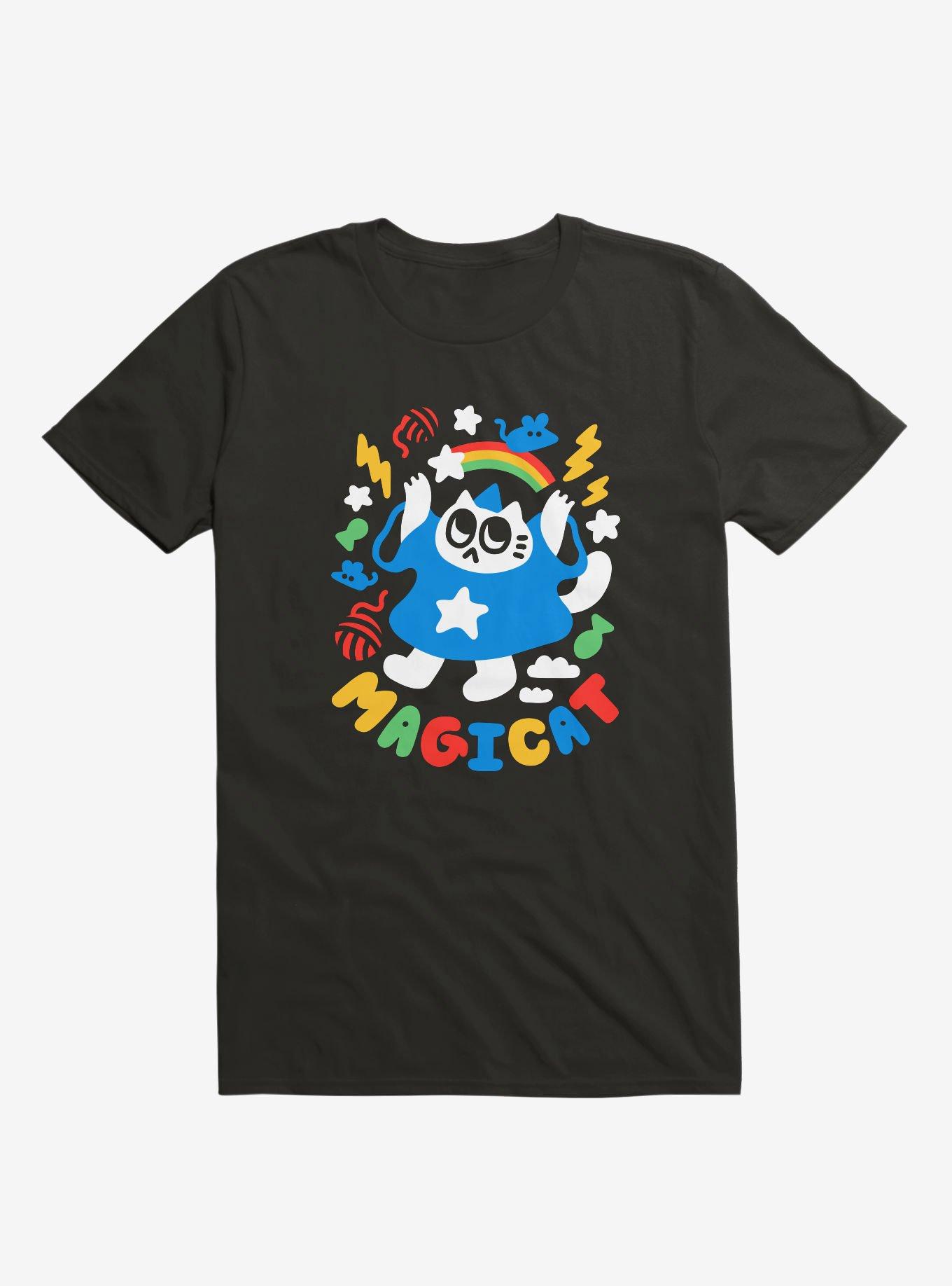 Colorful Magicat Cat Black T-Shirt, BLACK, hi-res