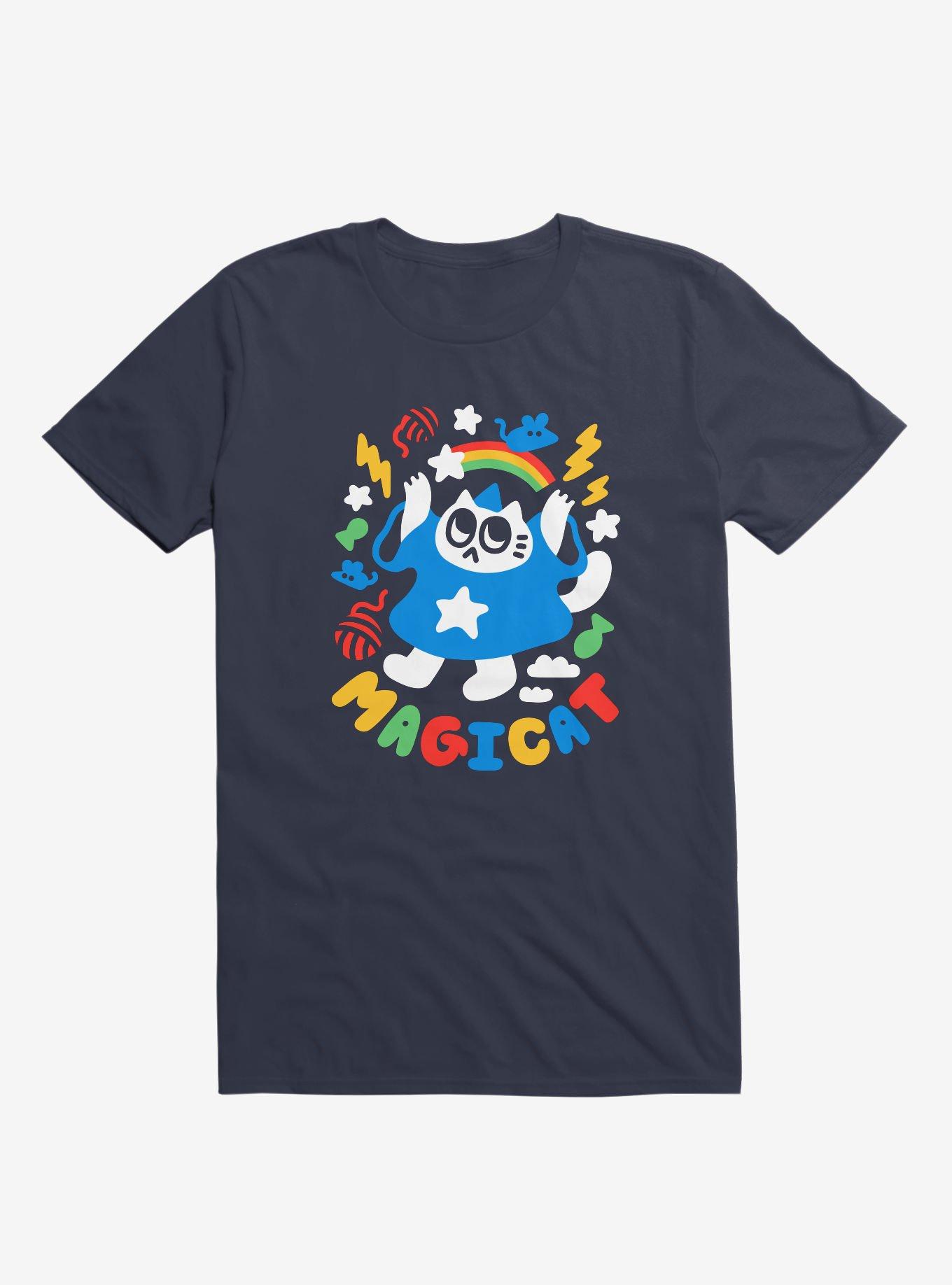 Colorful Magicat Cat Navy Blue T-Shirt