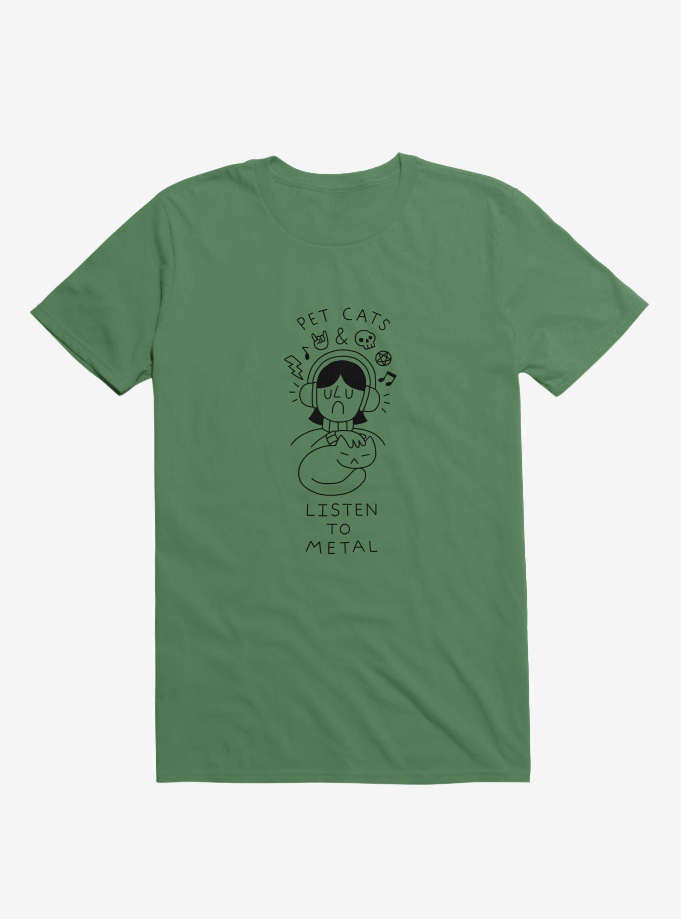 Pet Cats & Listen To Metal Kelly Green T-Shirt, , hi-res