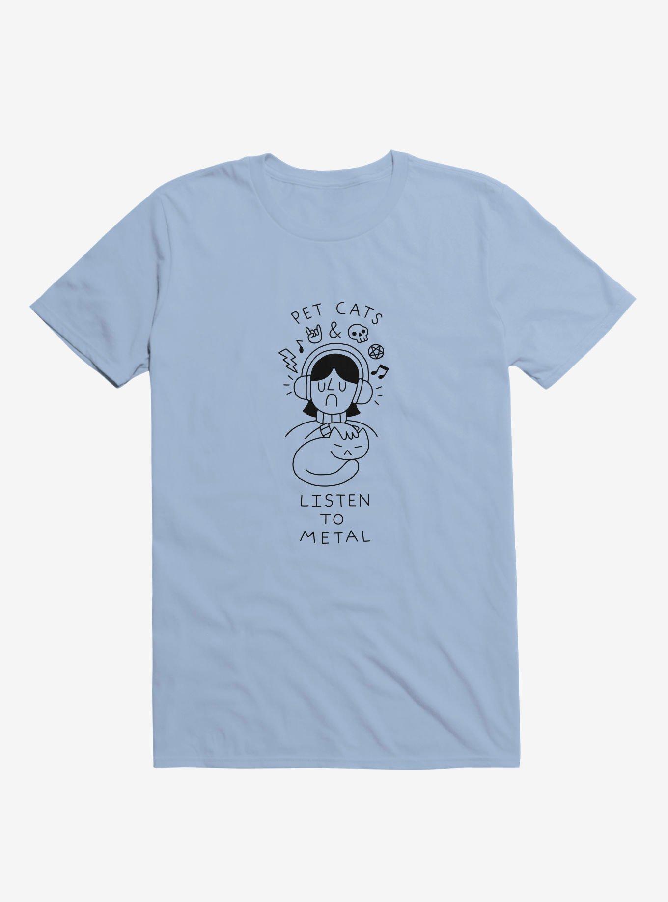 Pet Cats & Listen To Metal Light Blue T-Shirt, , hi-res