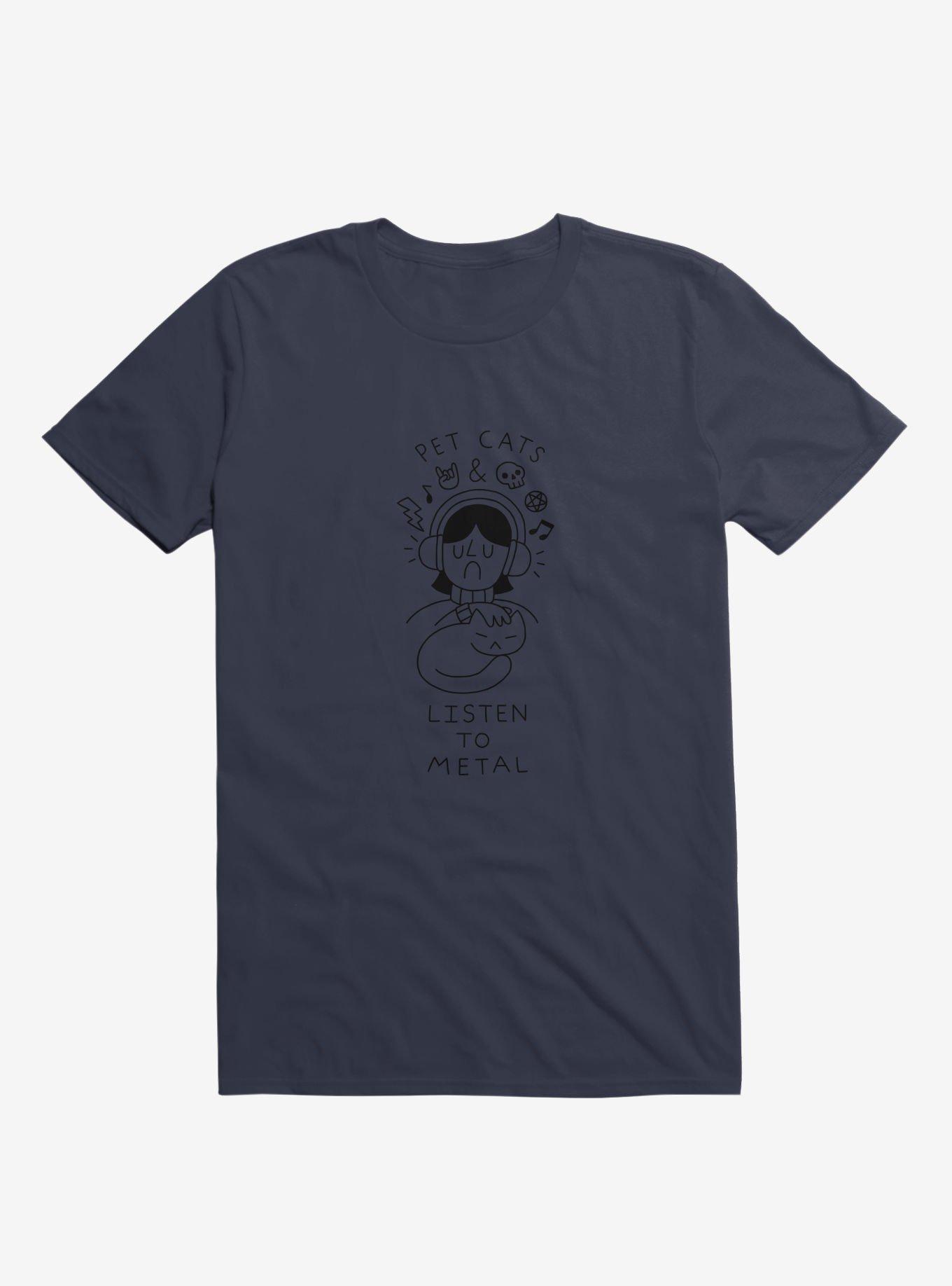 Pet Cats & Listen To Metal Navy Blue T-Shirt, , hi-res