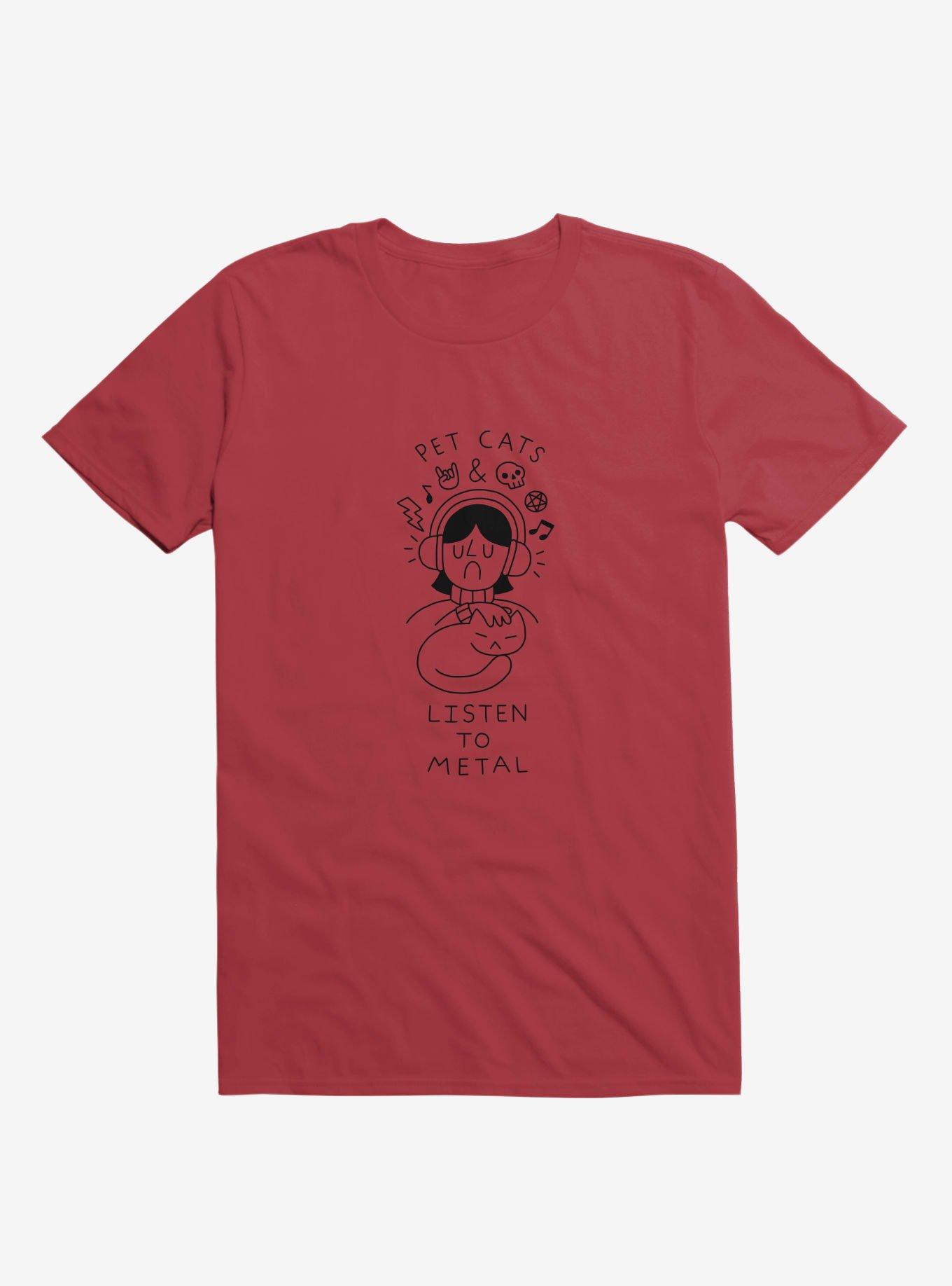 Pet Cats & Listen To Metal Red T-Shirt, , hi-res