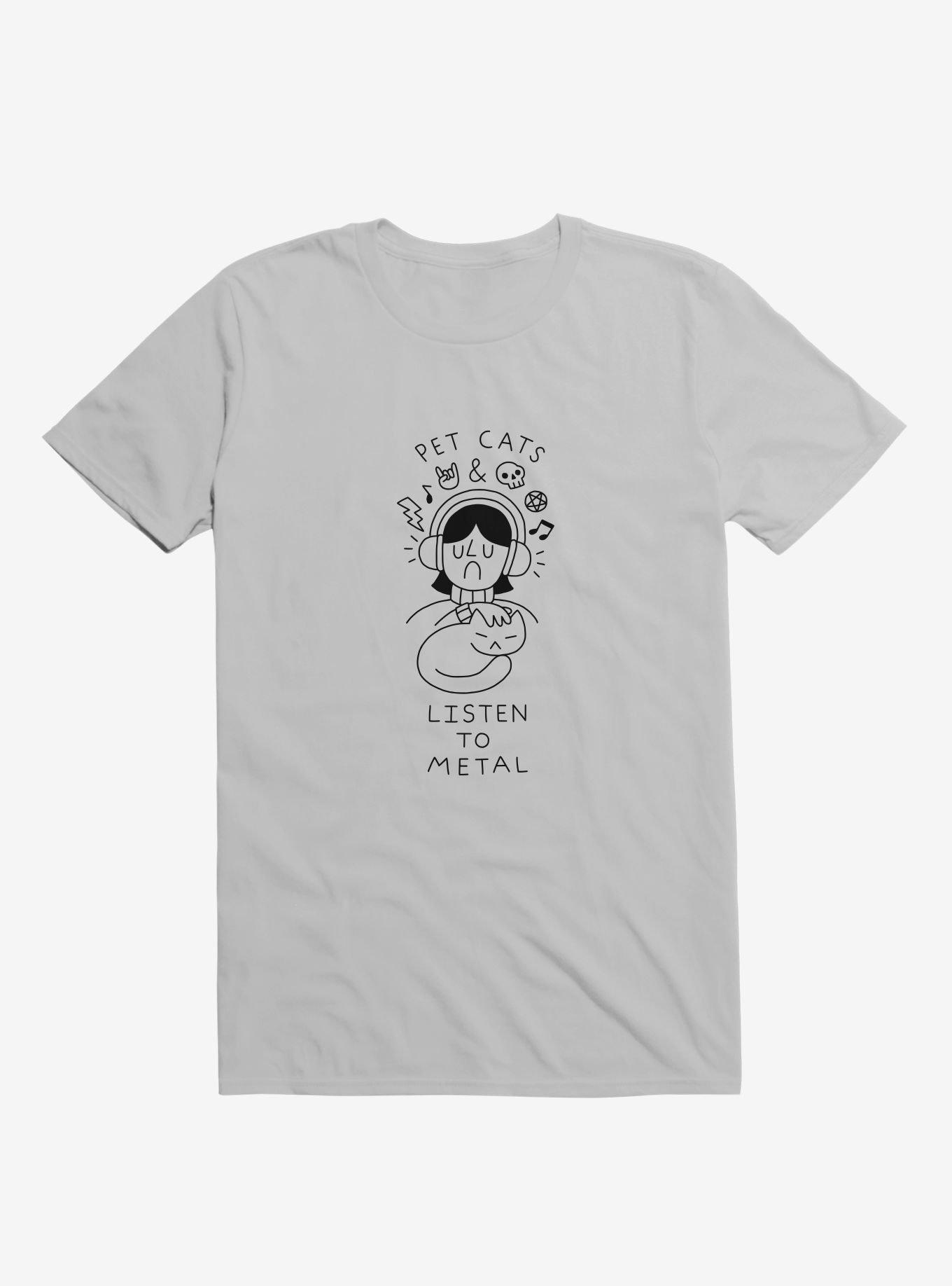 Pet Cats & Listen To Metal Silver T-Shirt, , hi-res