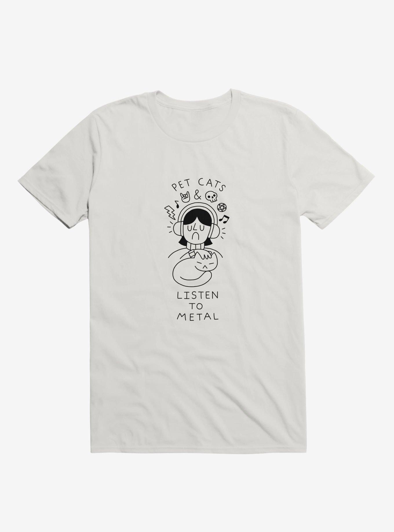 Pet Cats & Listen To Metal White T-Shirt, , hi-res
