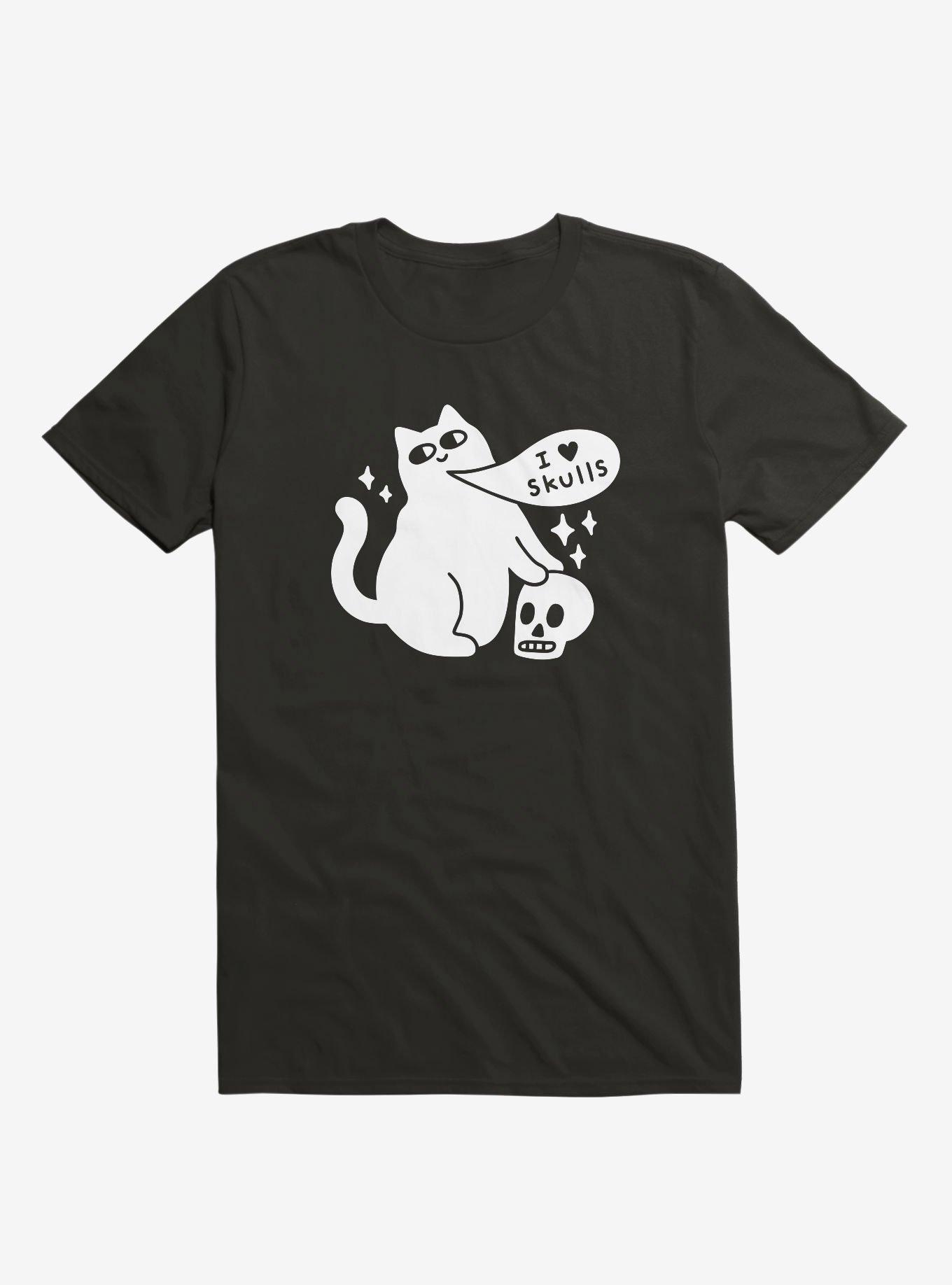 I Love Skulls Cat Black T-Shirt, , hi-res