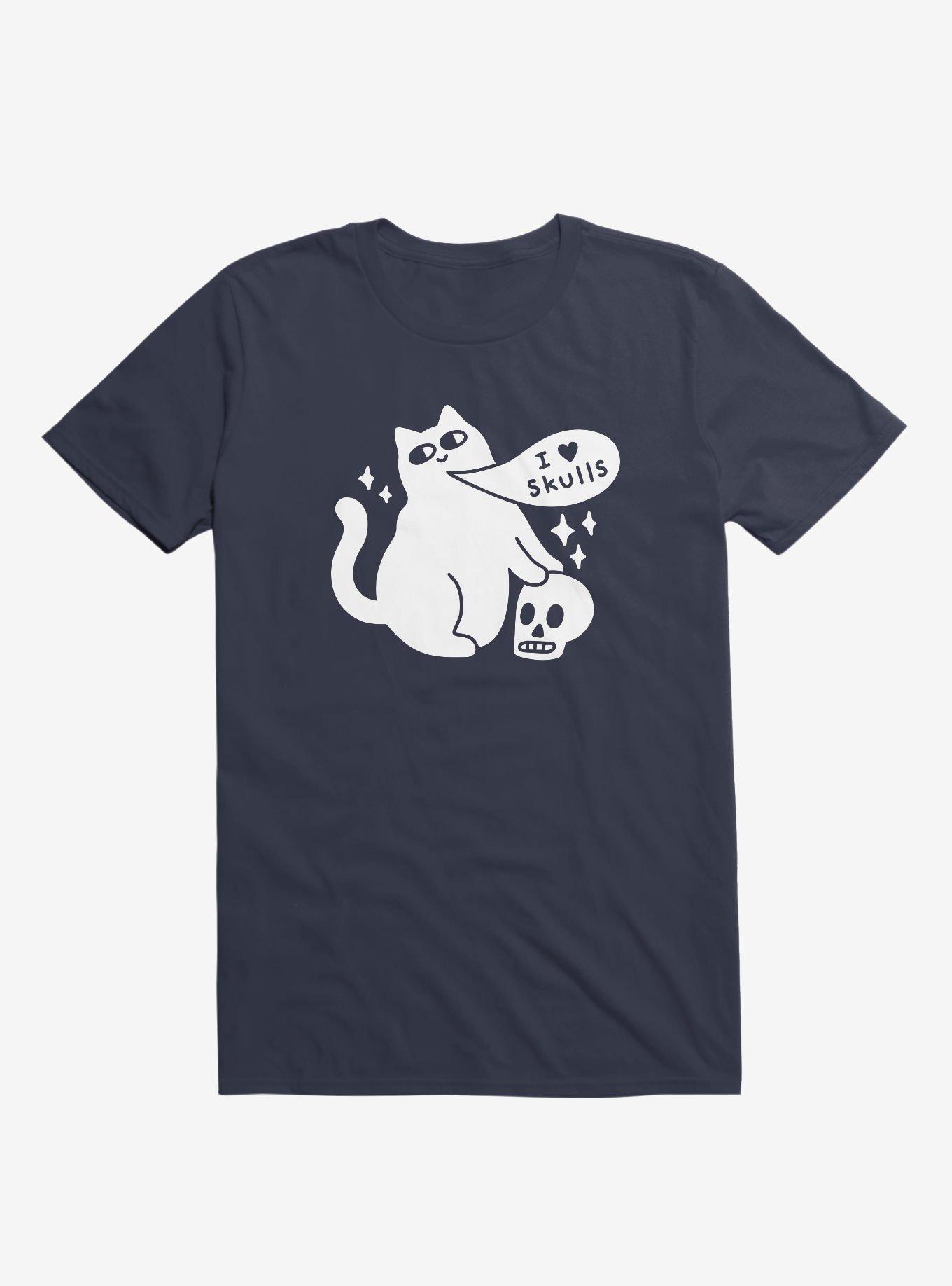 I Love Skulls Cat Navy Blue T-Shirt, , hi-res