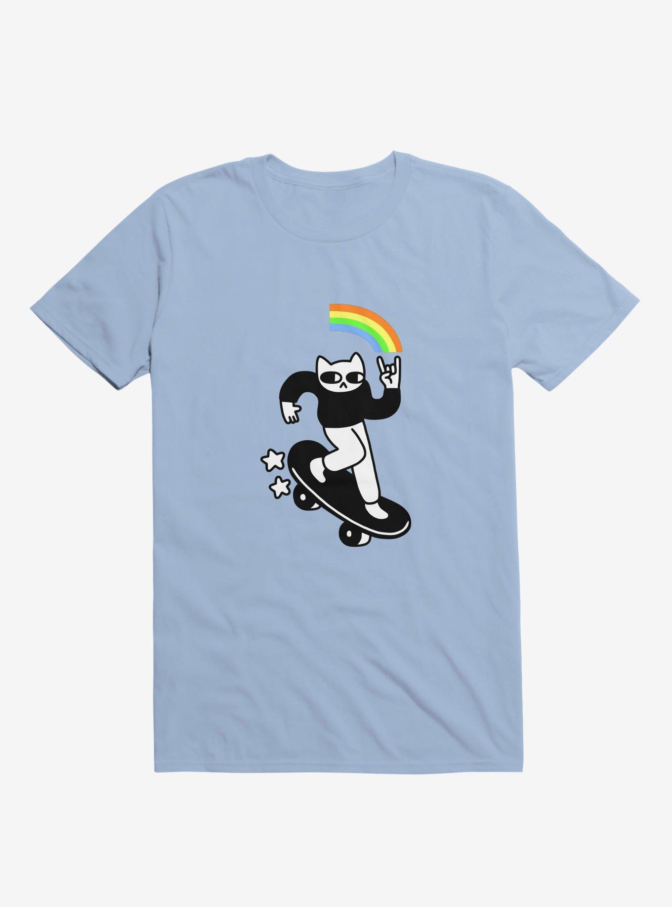 Skater Cat Light Blue T-Shirt, , hi-res