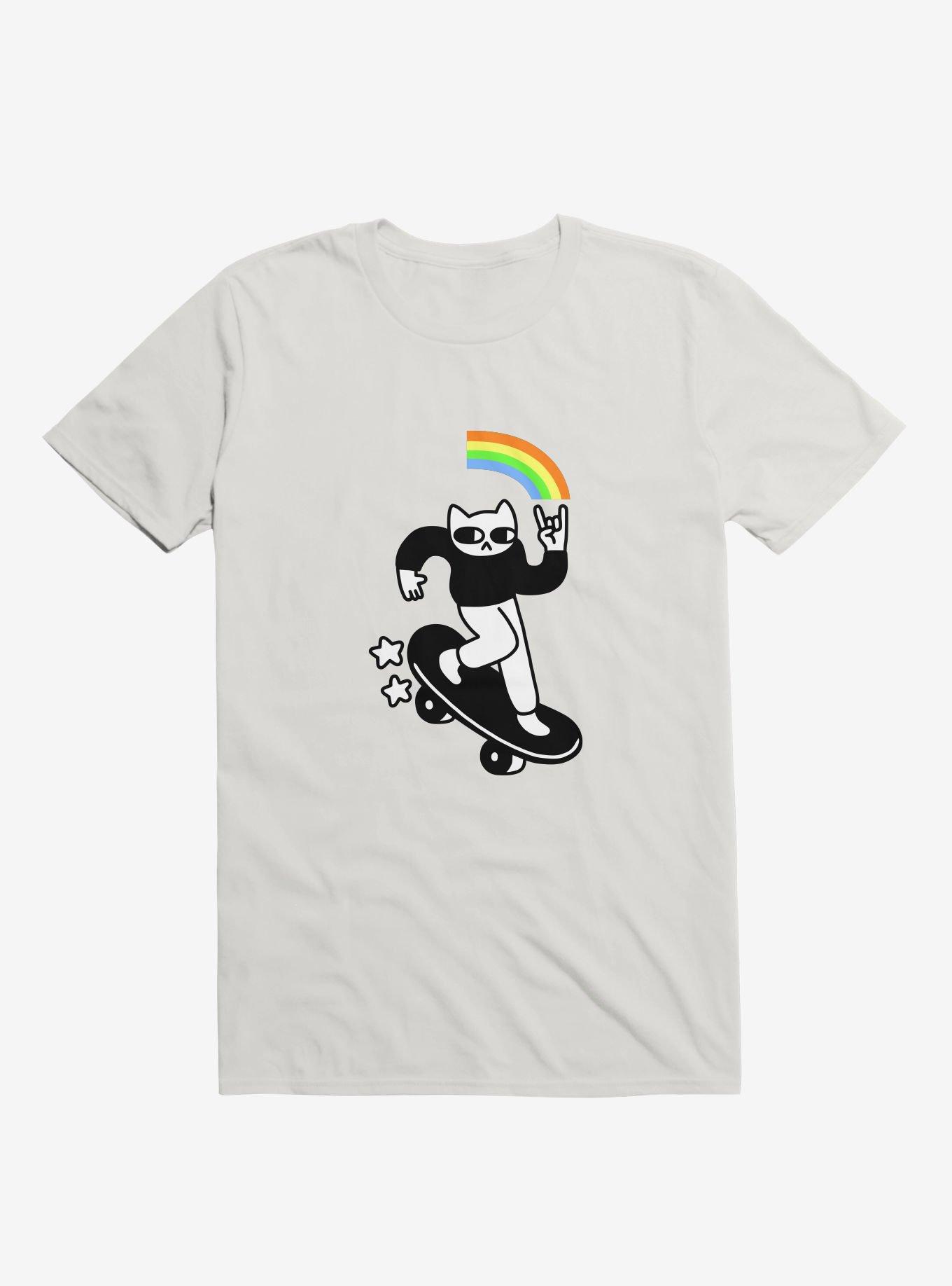 Skater Cat White T-Shirt, WHITE, hi-res