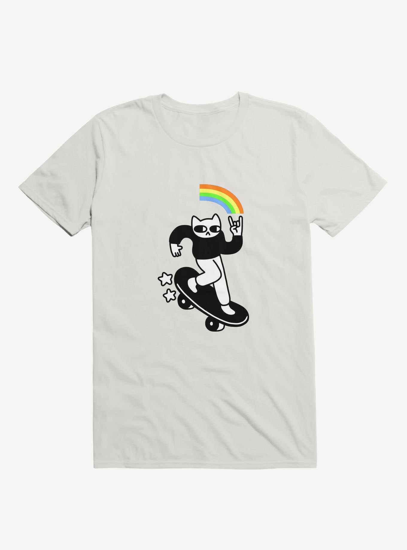 Skater Cat White T-Shirt, , hi-res