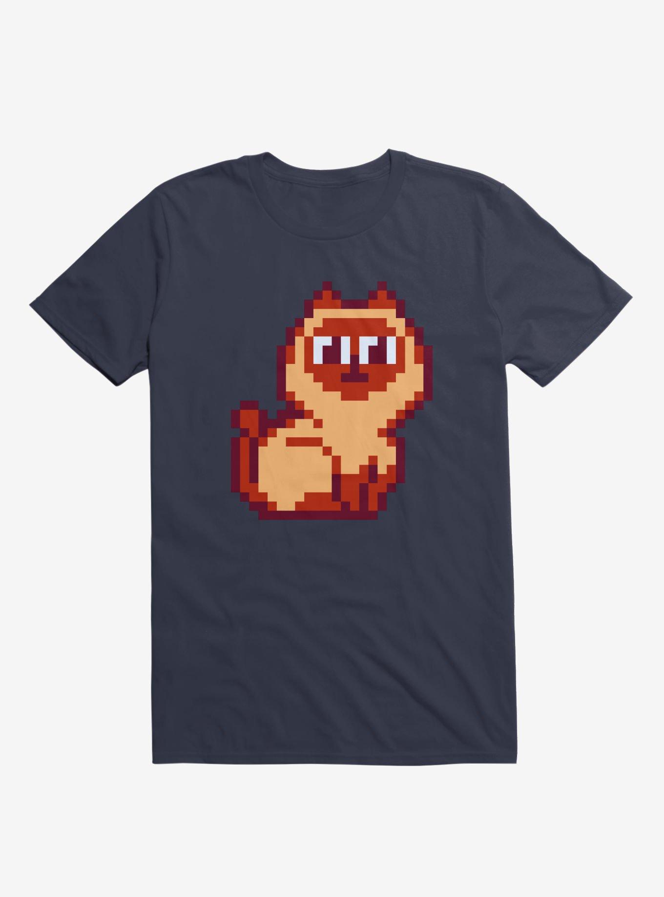 THRDLESS Siamese Cat Pixel Art Navy Blue T-Shirt