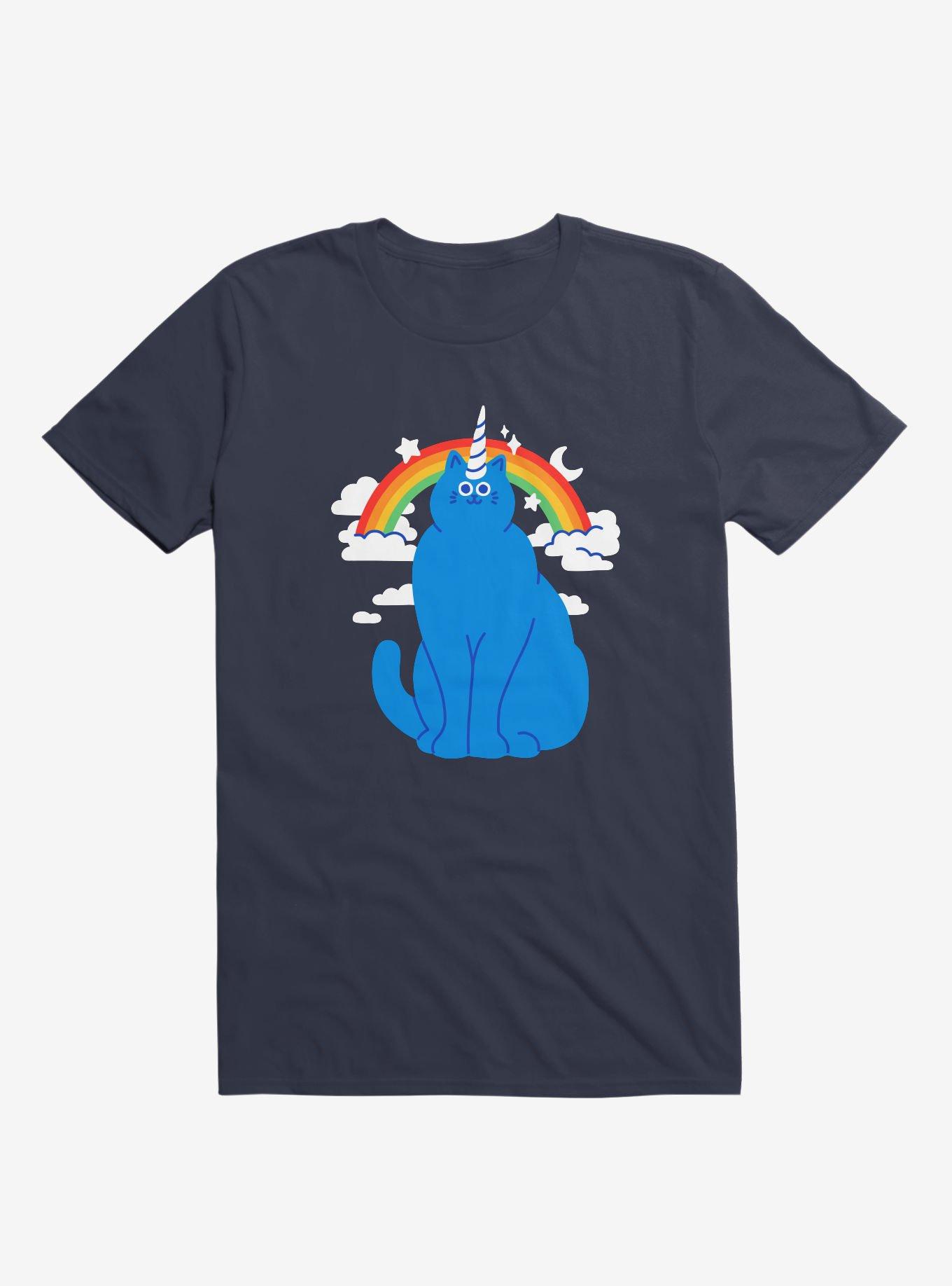 Unicorn Cat Navy Blue T-Shirt, , hi-res