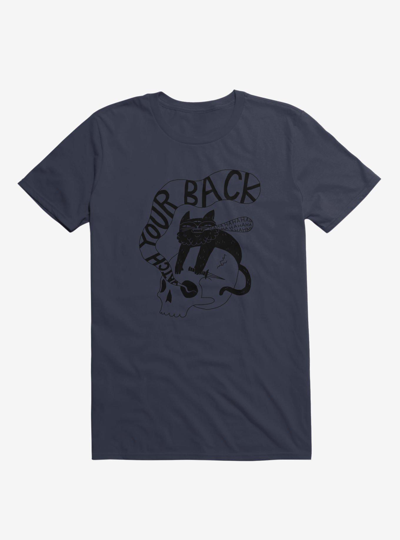 Watch Your Back Cat Navy Blue T-Shirt, , hi-res