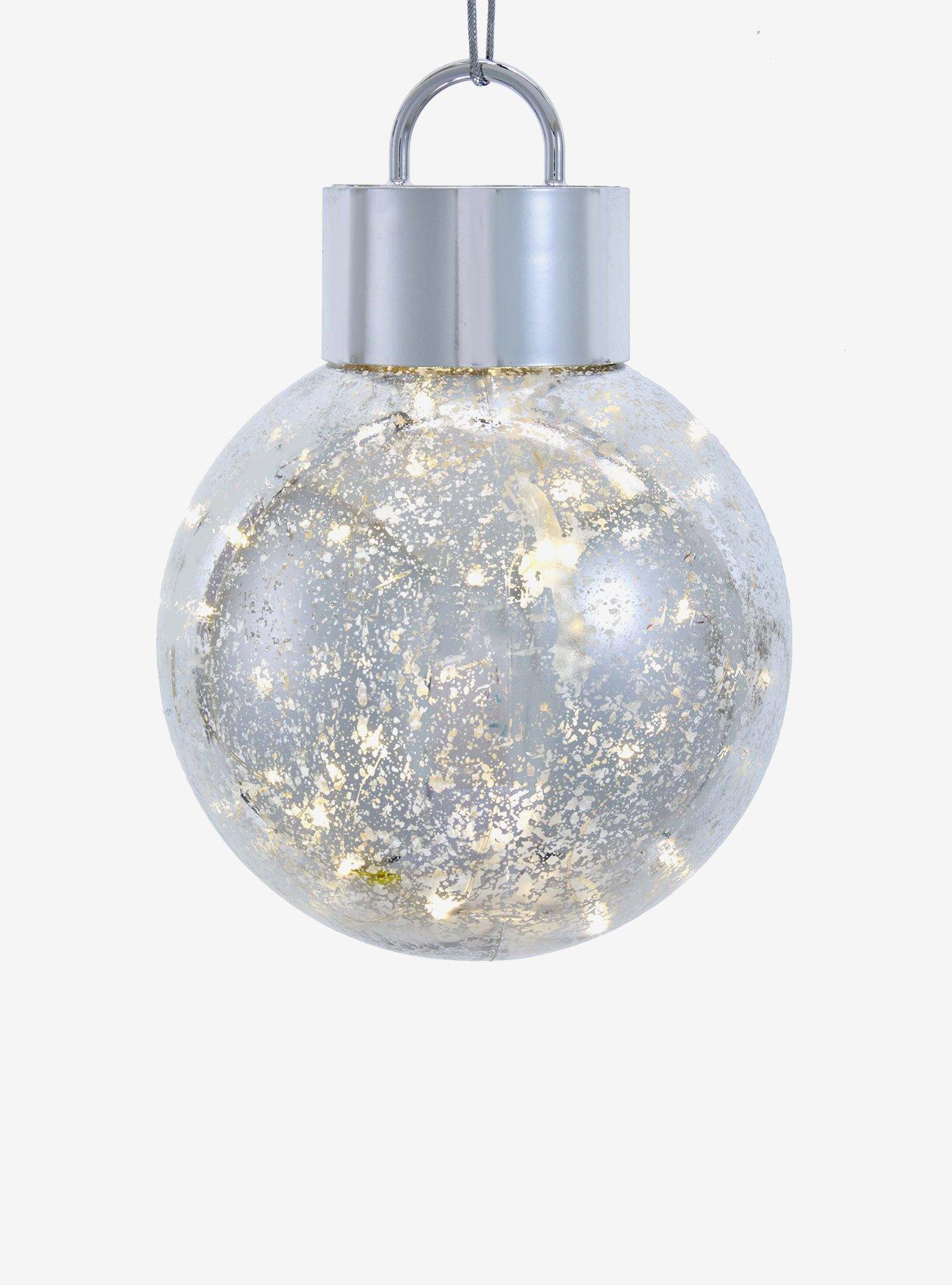 Battery-Operated Plastic Led Silver Ball Ornament, , hi-res