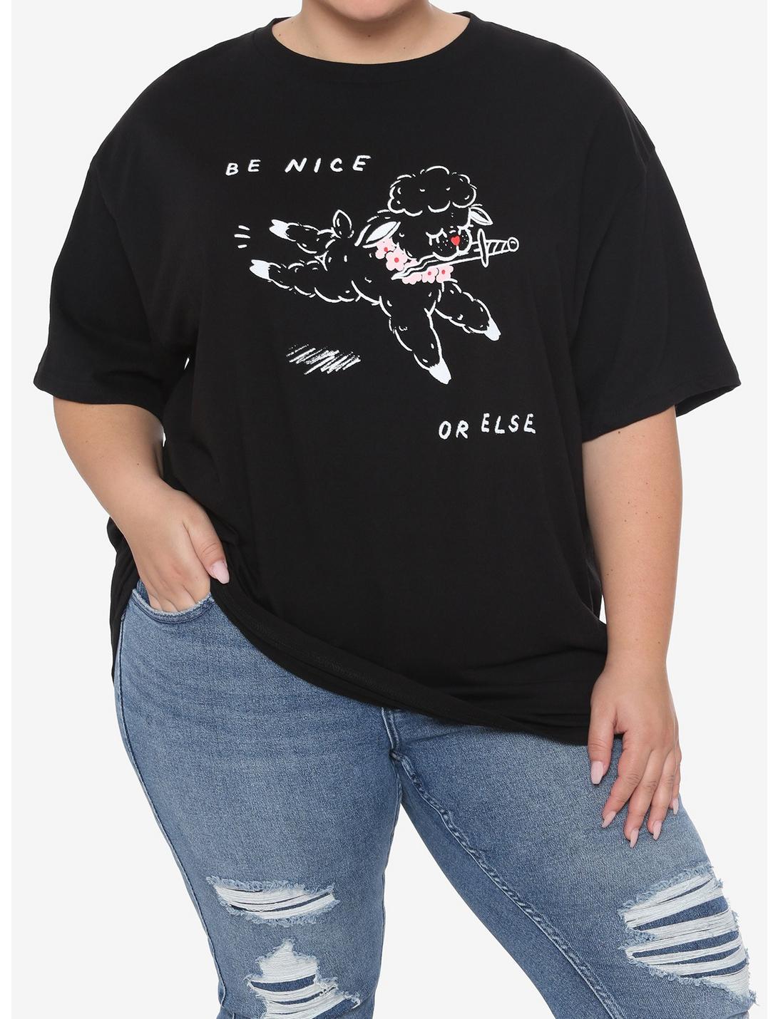 Be Nice Or Else Boyfriend Fit Girls T-Shirt By Big Feelings Plus Size, WHITE, hi-res