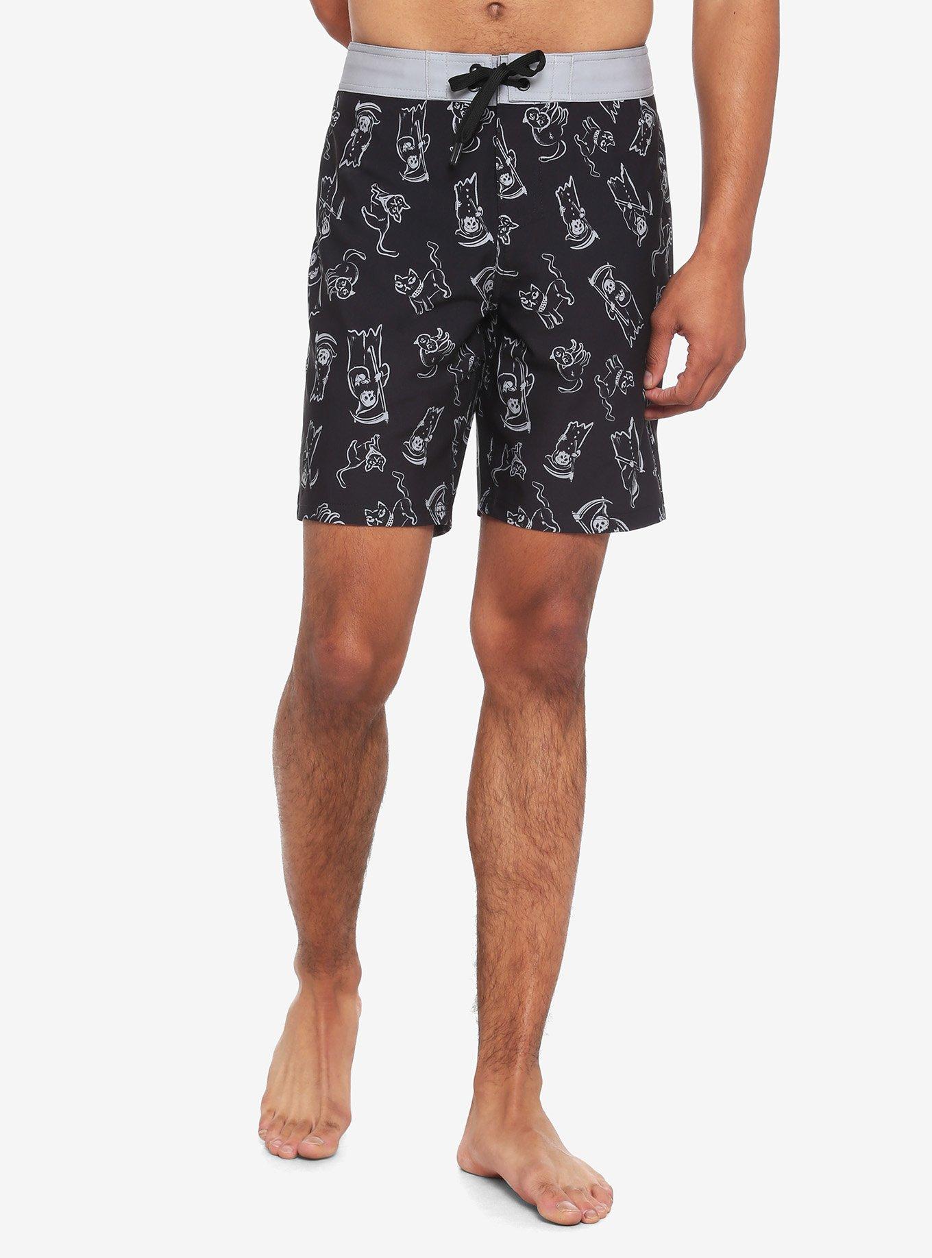 Grim Reaper & Cat Swim Trunks, GREY, hi-res
