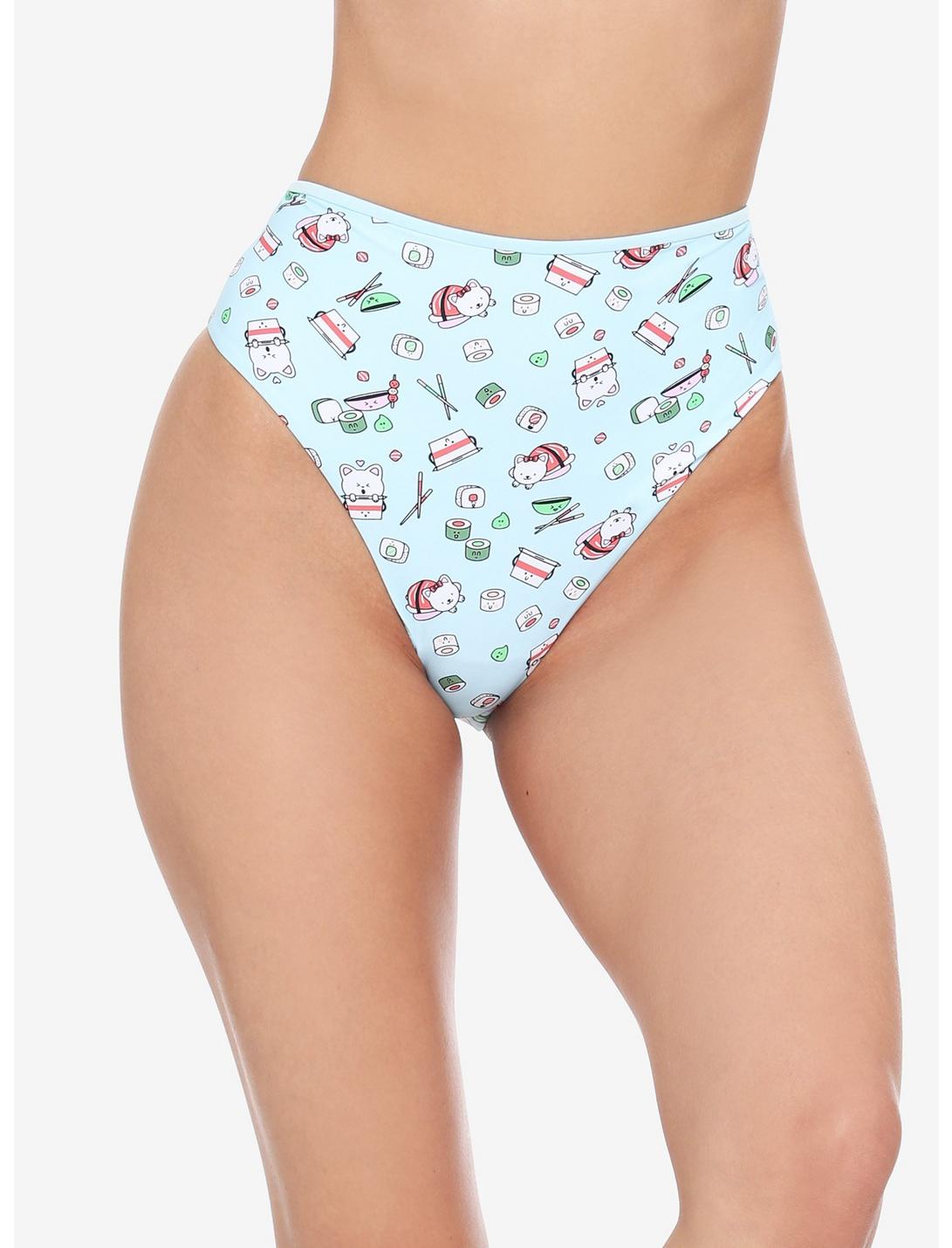 Sushi Cats High-Waisted Swim Bottoms, MULTI, hi-res