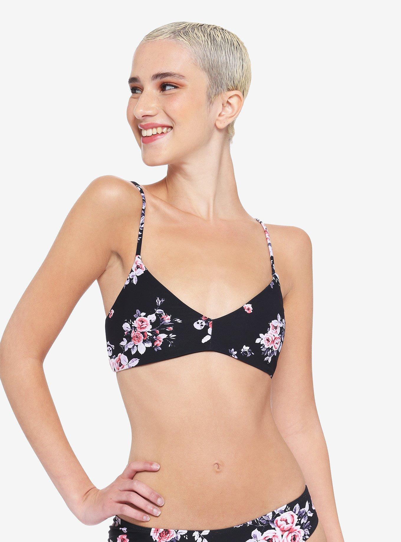 Floral Skull Triangle Swim Top, MULTI, hi-res