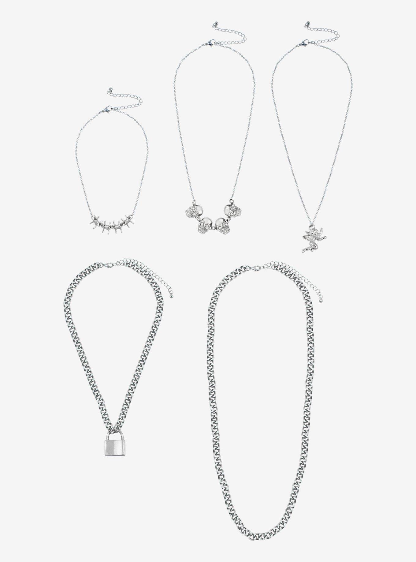 Skulls & Angel Chain Necklace Set, , hi-res