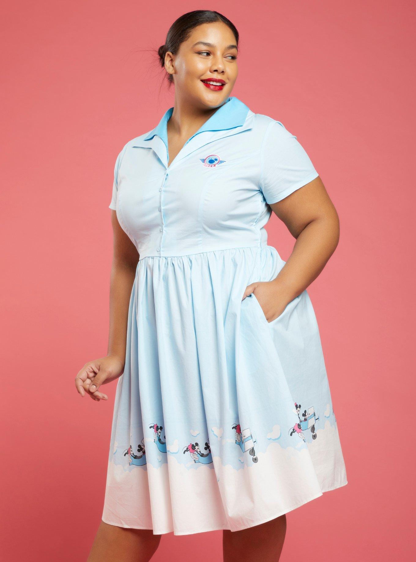 Her Universe Disney Mickey Mouse Minnie Mouse Airplane Retro Dress Plus Size, WHITE, hi-res