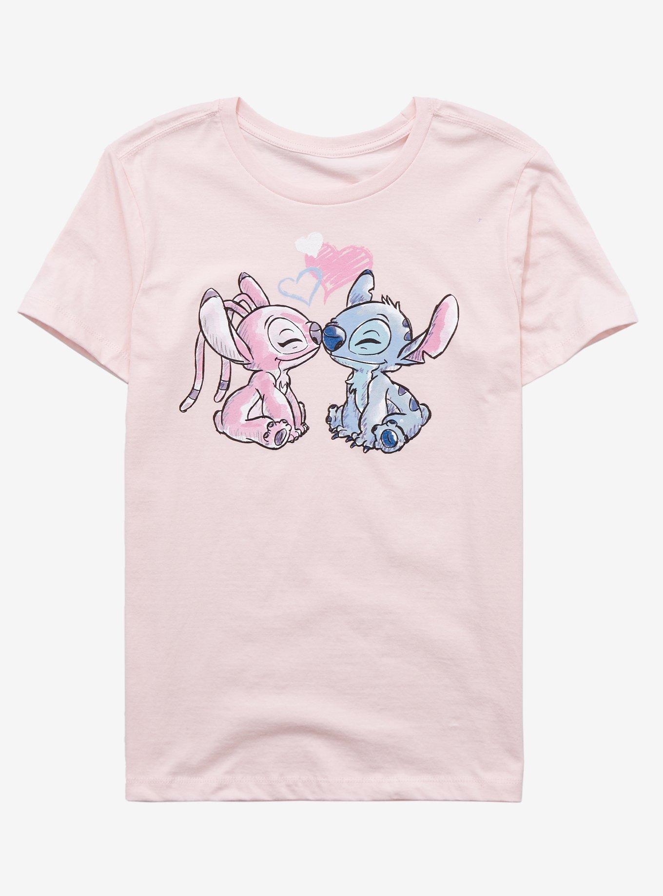 Disney - Lilo & Stitch - Angel & Stitch Share Kisses - Juniors Cropped  Pullover Hoodie - Size Small Blush at  Women's Clothing store