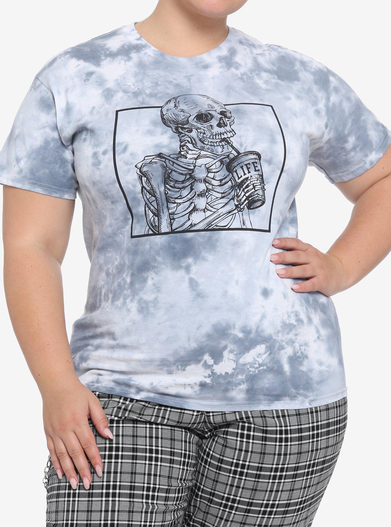 Skeleton Drink Life Tie-Dye Boyfriend Fit Girls T-Shirt Plus Size, WHITE, hi-res