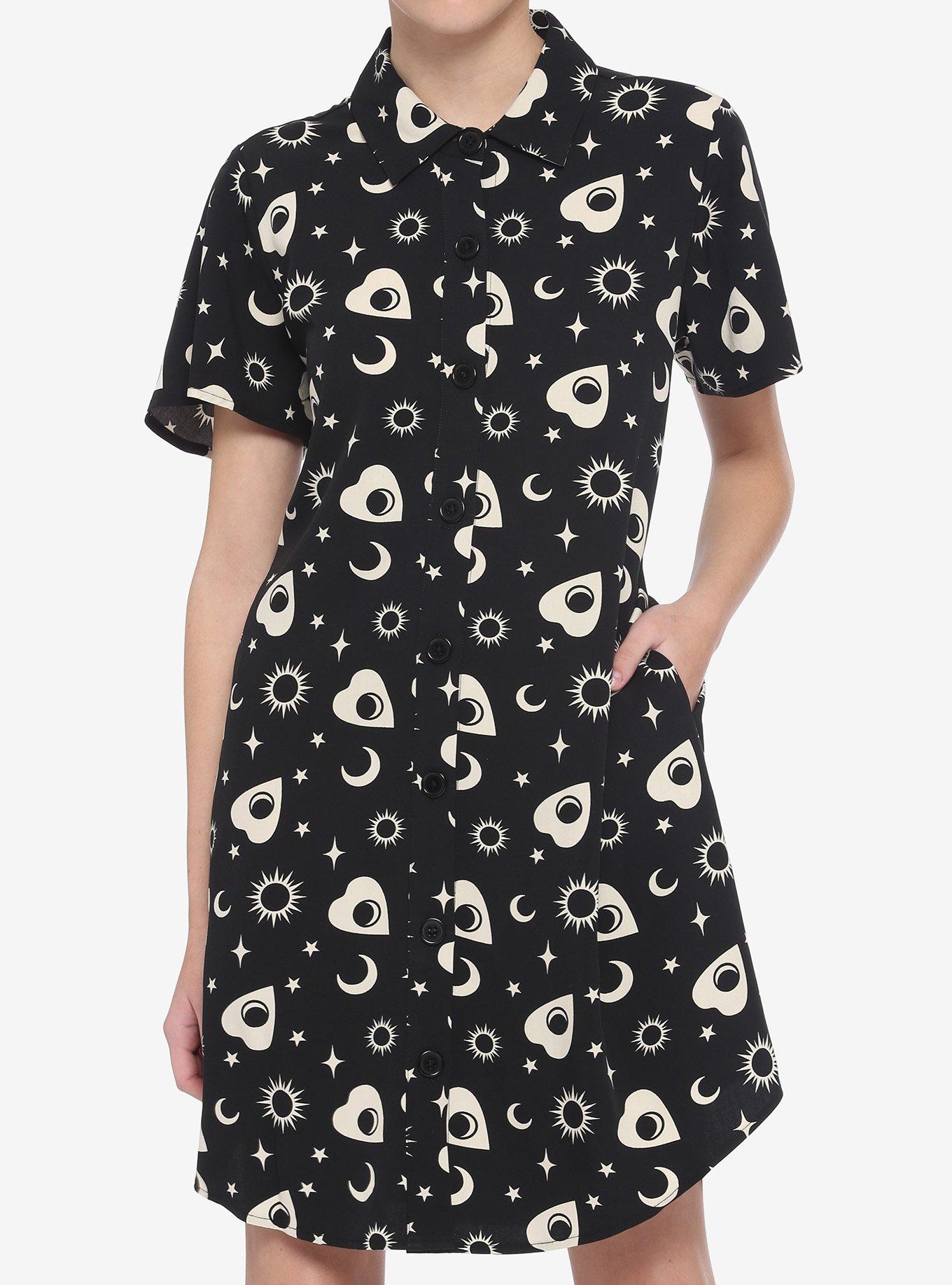 Planchette Button-Up Dress, BLACK, hi-res