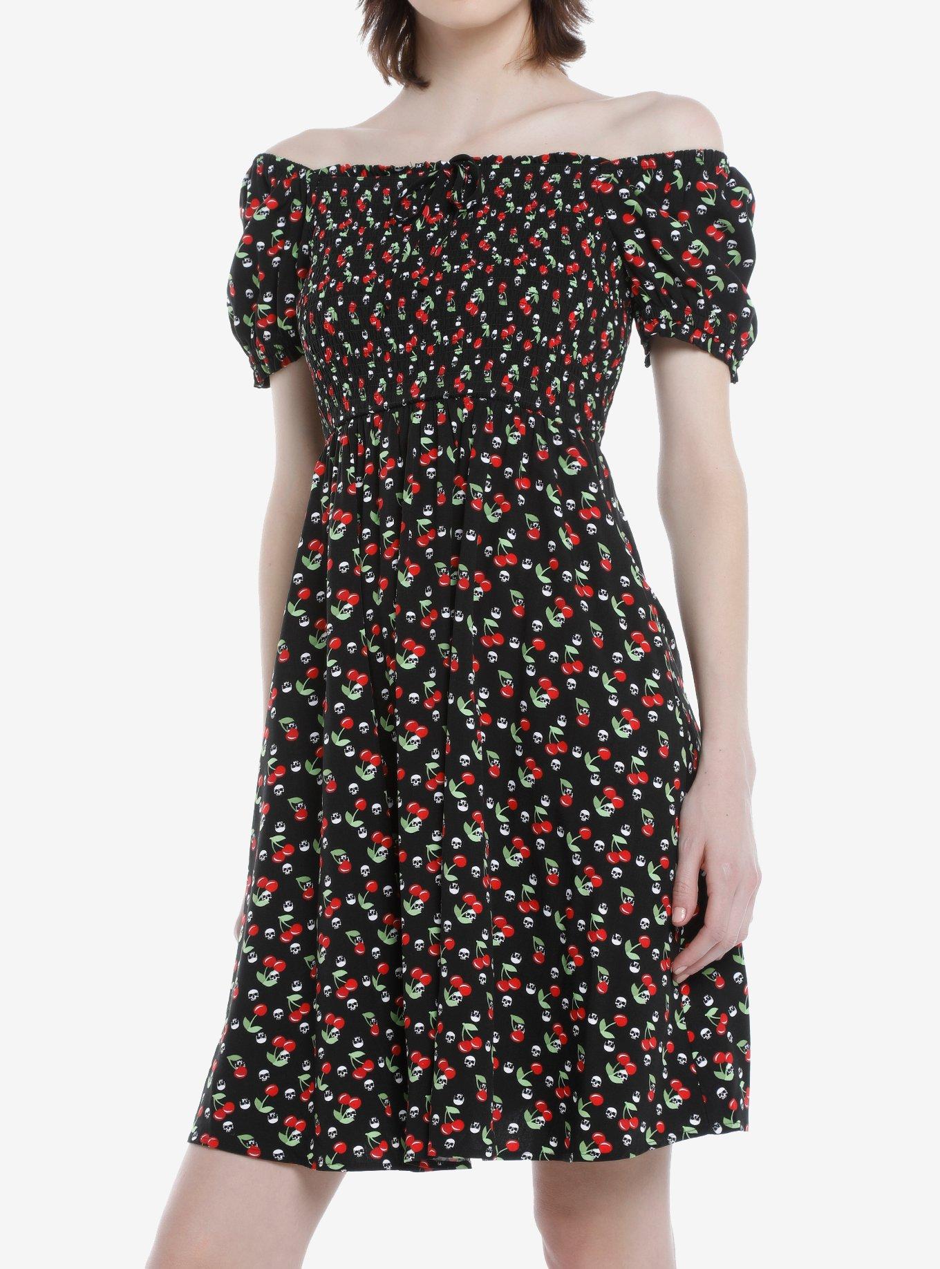 Cherry Skull Smocked Dress, CHERRY, hi-res