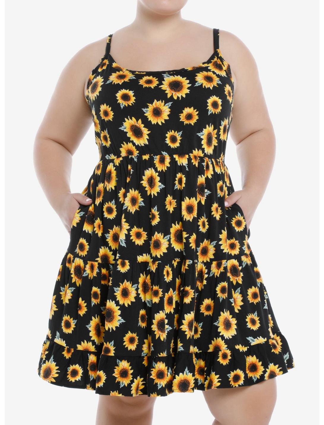 Sunflower Tiered Strappy Dress Plus Size, SKULL, hi-res