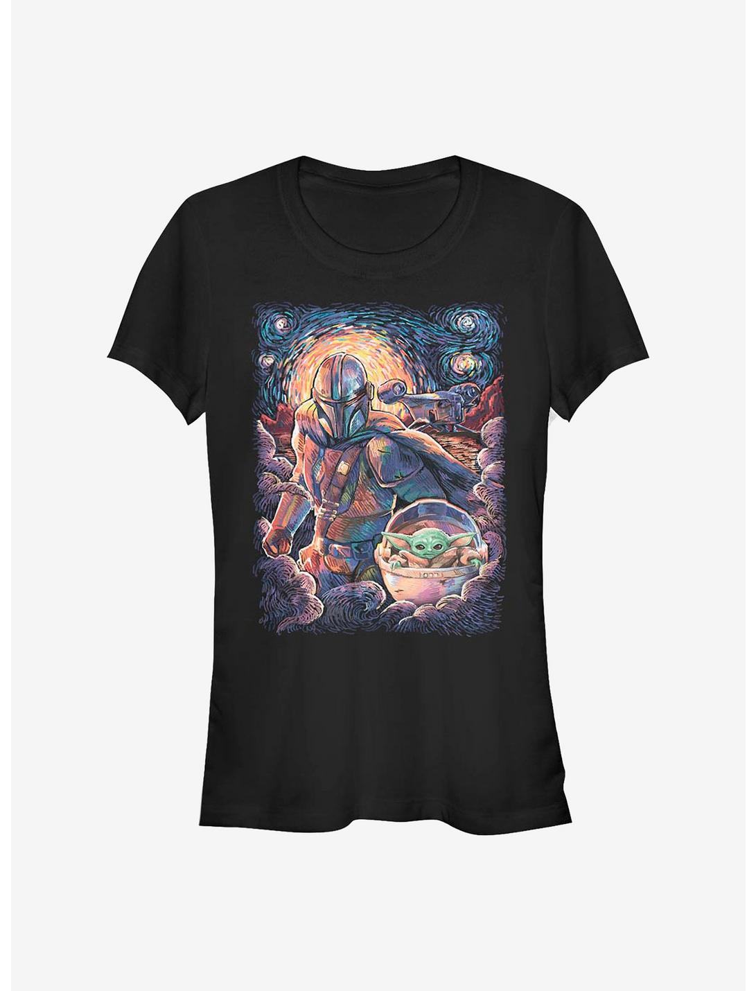 Star Wars The Mandalorian Mando And The Child Starry Night Girls T-Shirt, BLACK, hi-res