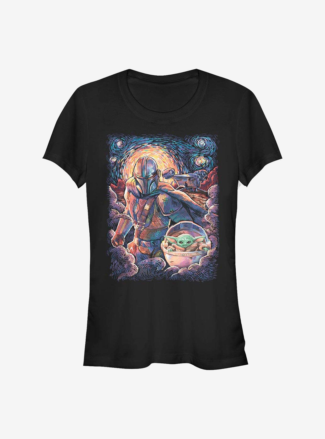 Star Wars The Mandalorian Mando And The Child Starry Night Girls T-Shirt, BLACK, hi-res