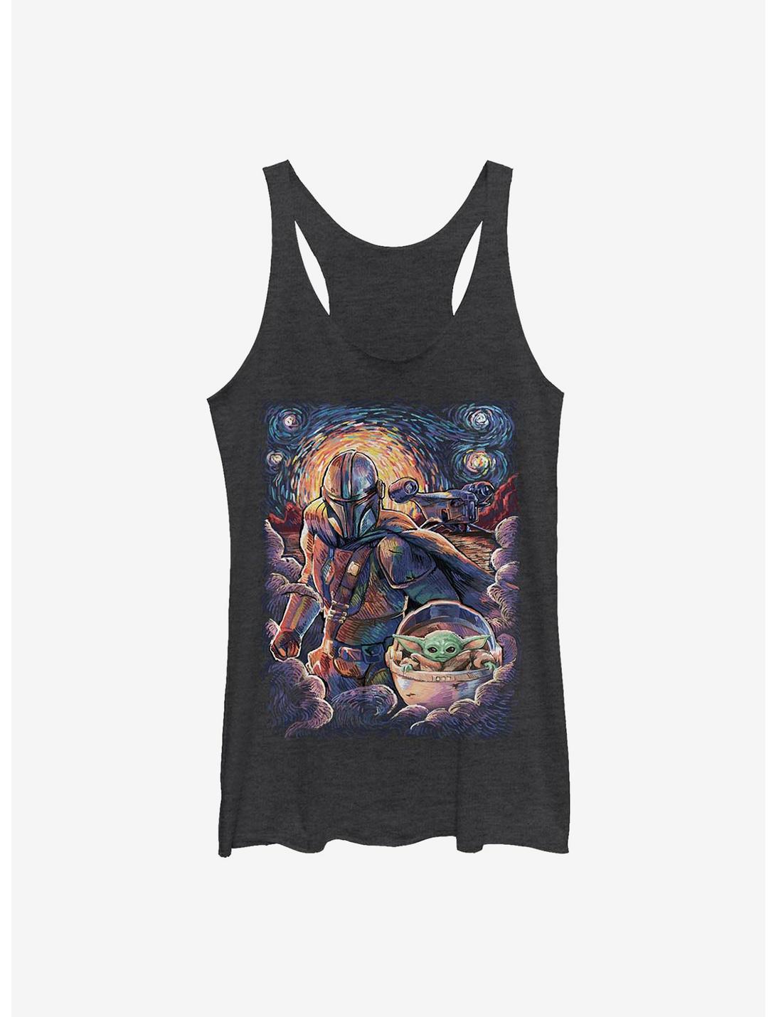 Star Wars The Mandalorian Mando And The Child Starry Night Girls Tank Top, BLK HTR, hi-res