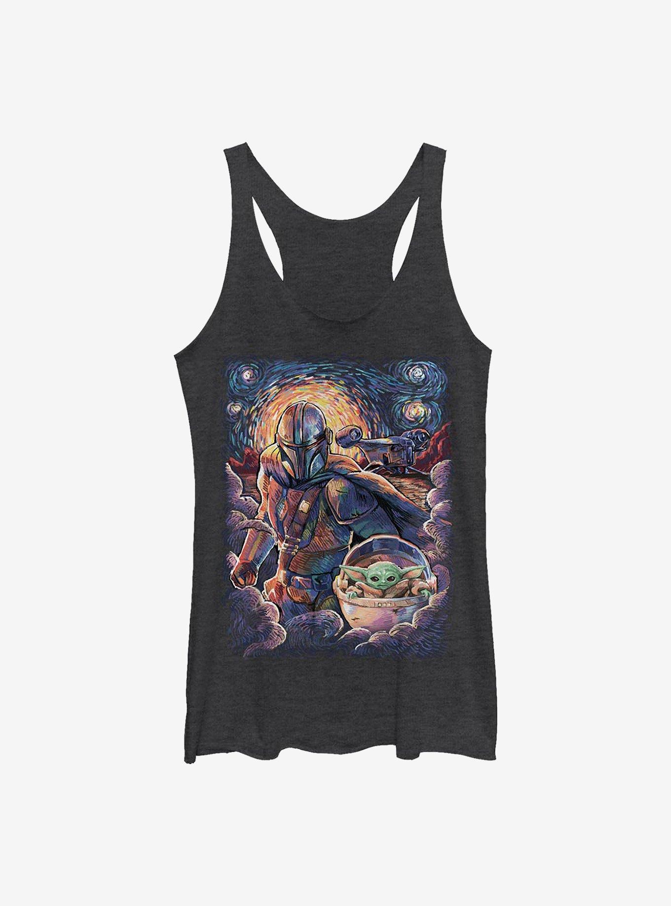 Star Wars The Mandalorian Mando And The Child Starry Night Girls Tank Top, BLK HTR, hi-res