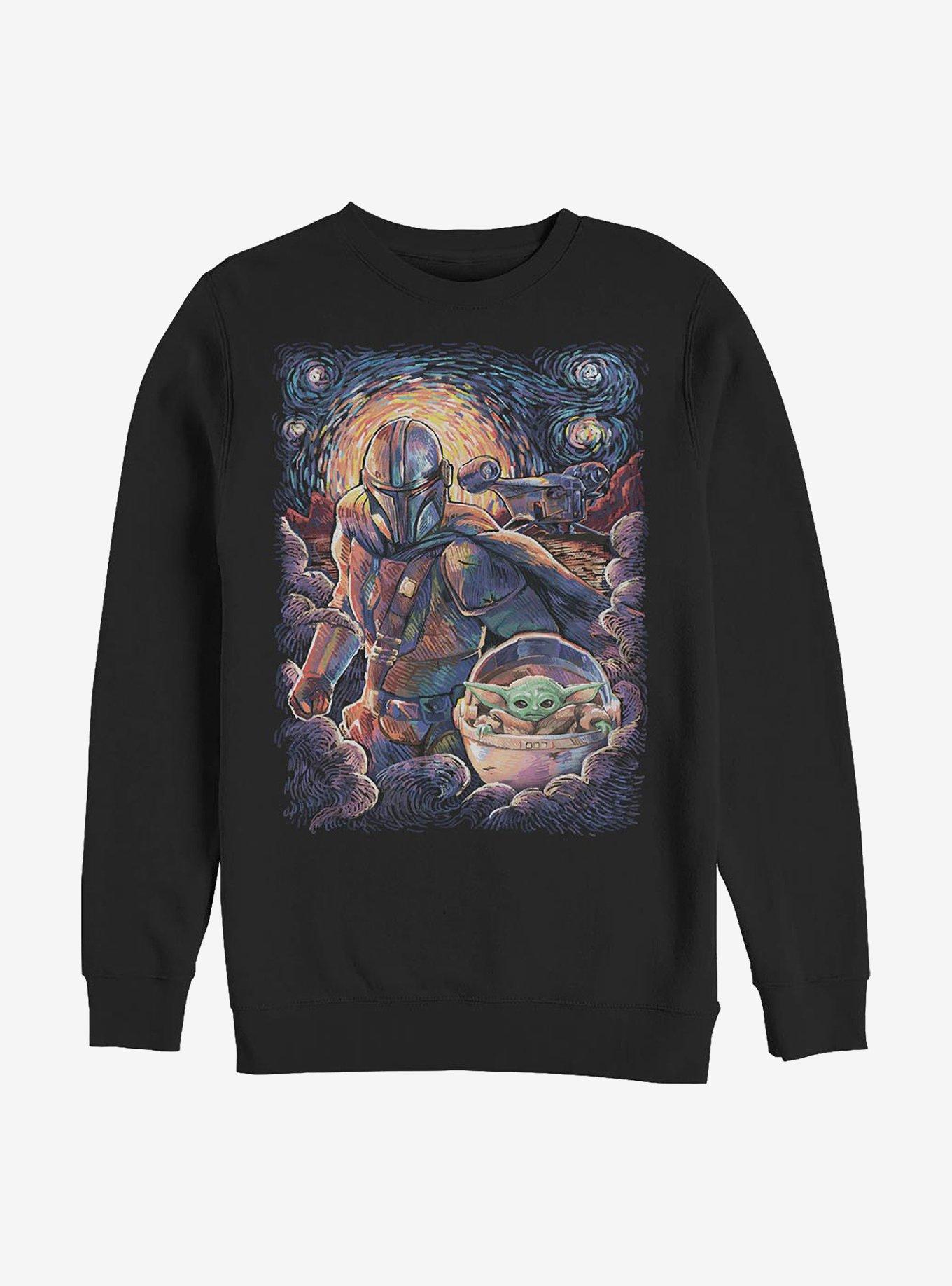 Star Wars The Mandalorian Mando And The Child Starry Night Crew Sweatshirt, , hi-res