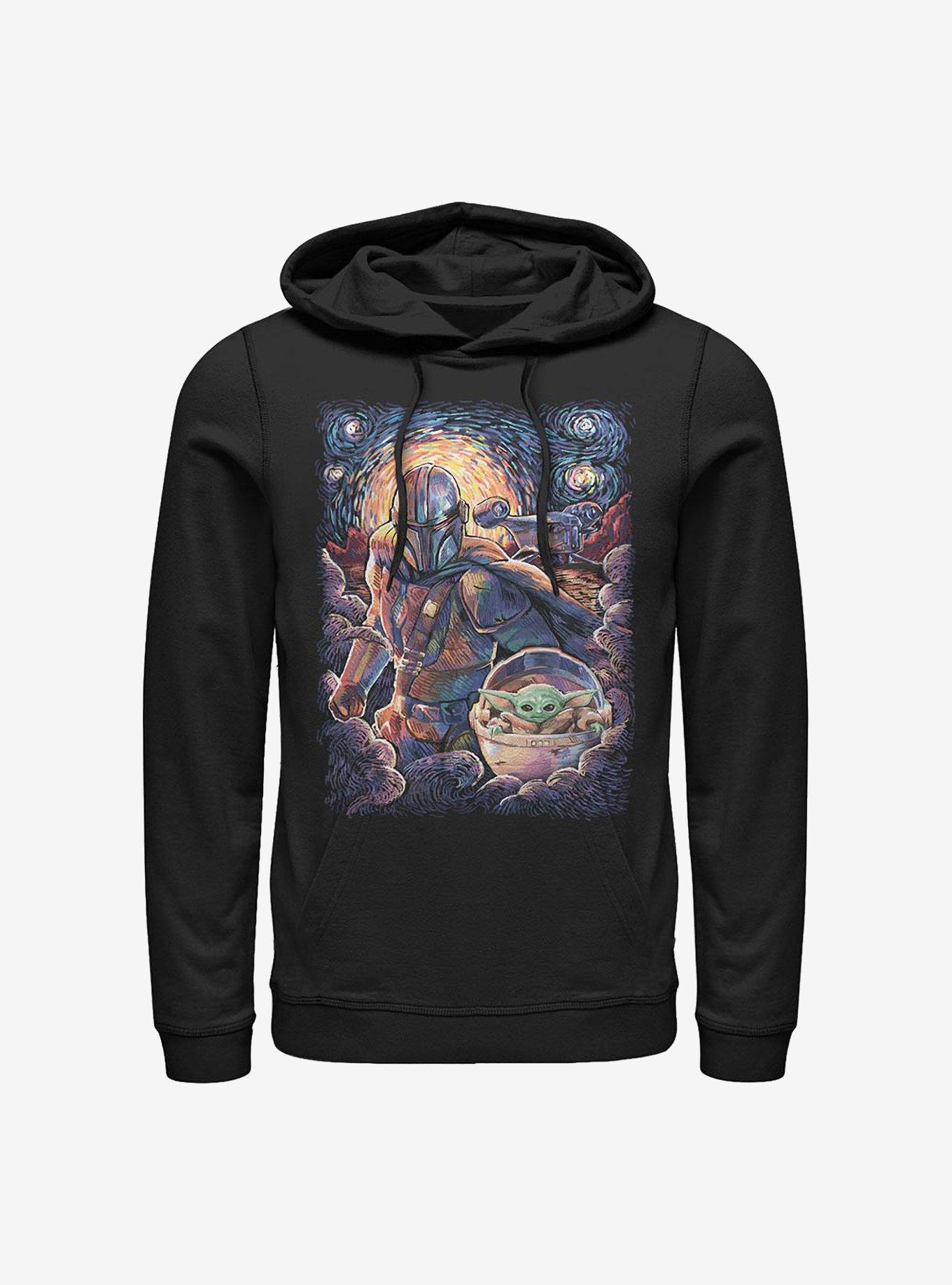 Star Wars The Mandalorian Mando And The Child Starry Night Hoodie, BLACK, hi-res