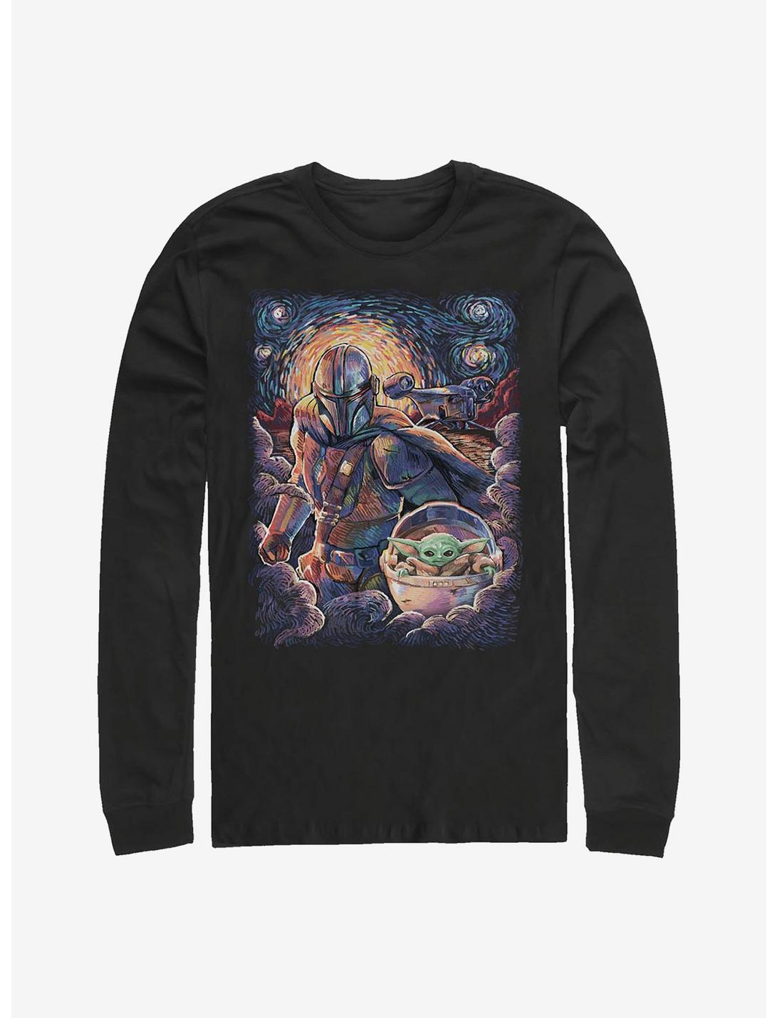 Star Wars The Mandalorian Mando And The Child Starry Night Long-Sleeve T-Shirt, BLACK, hi-res