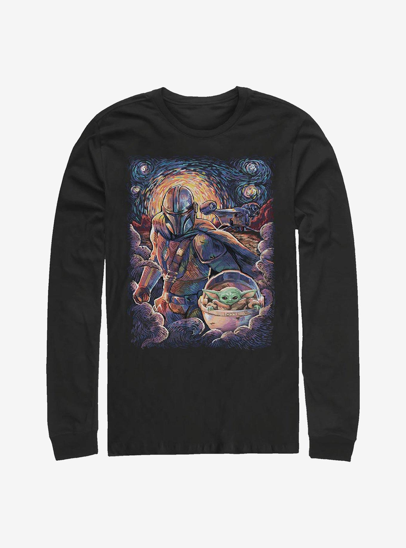 Star Wars The Mandalorian Mando And The Child Starry Night Long-Sleeve T-Shirt, BLACK, hi-res