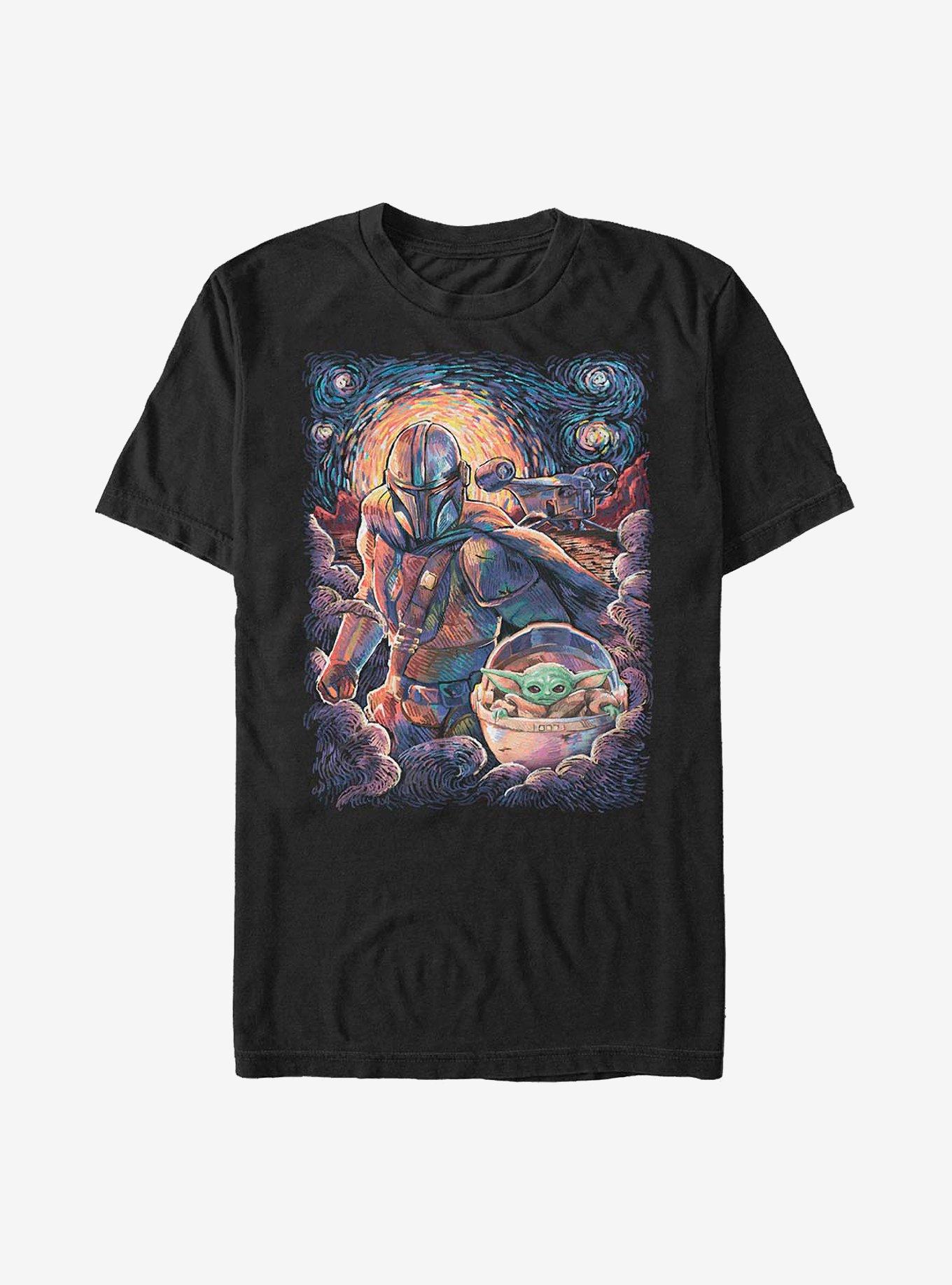 Star Wars The Mandalorian Mando And Child Starry Night T-Shirt