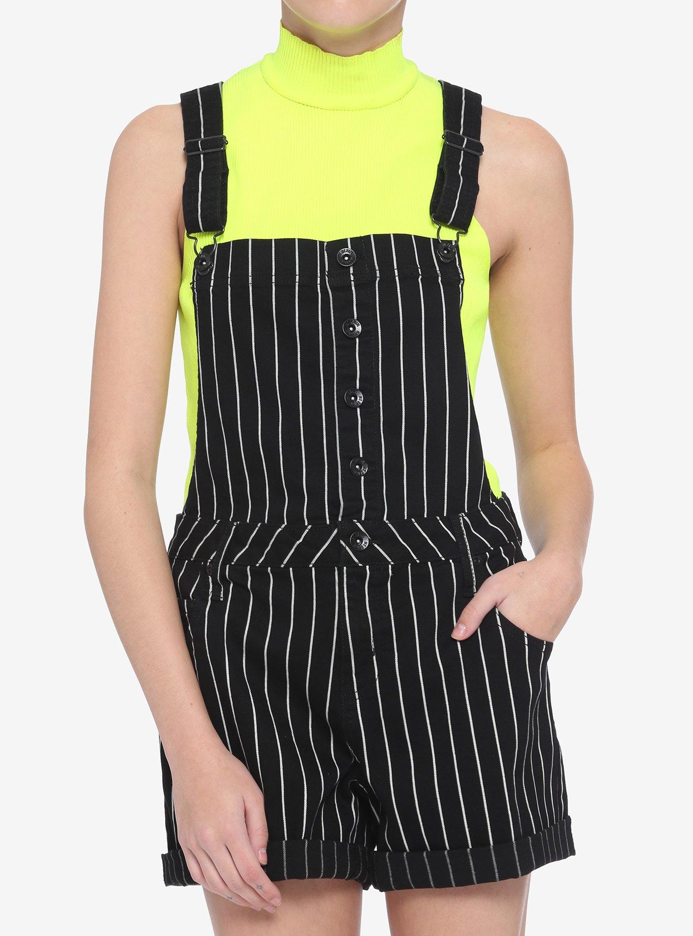 Black & White Pinstripe Denim Shortalls, , hi-res