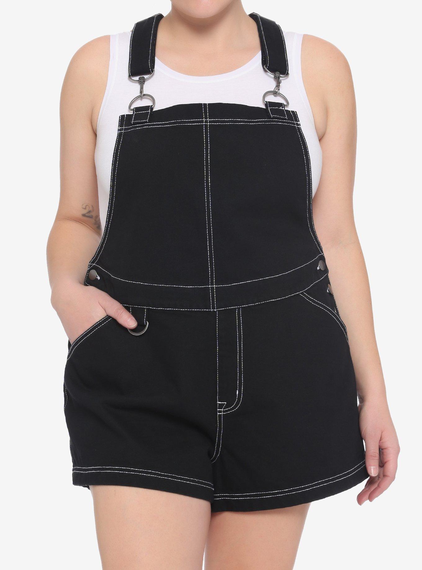 Black Contrast Stitch & Hardware Shortalls Plus Size | Hot Topic