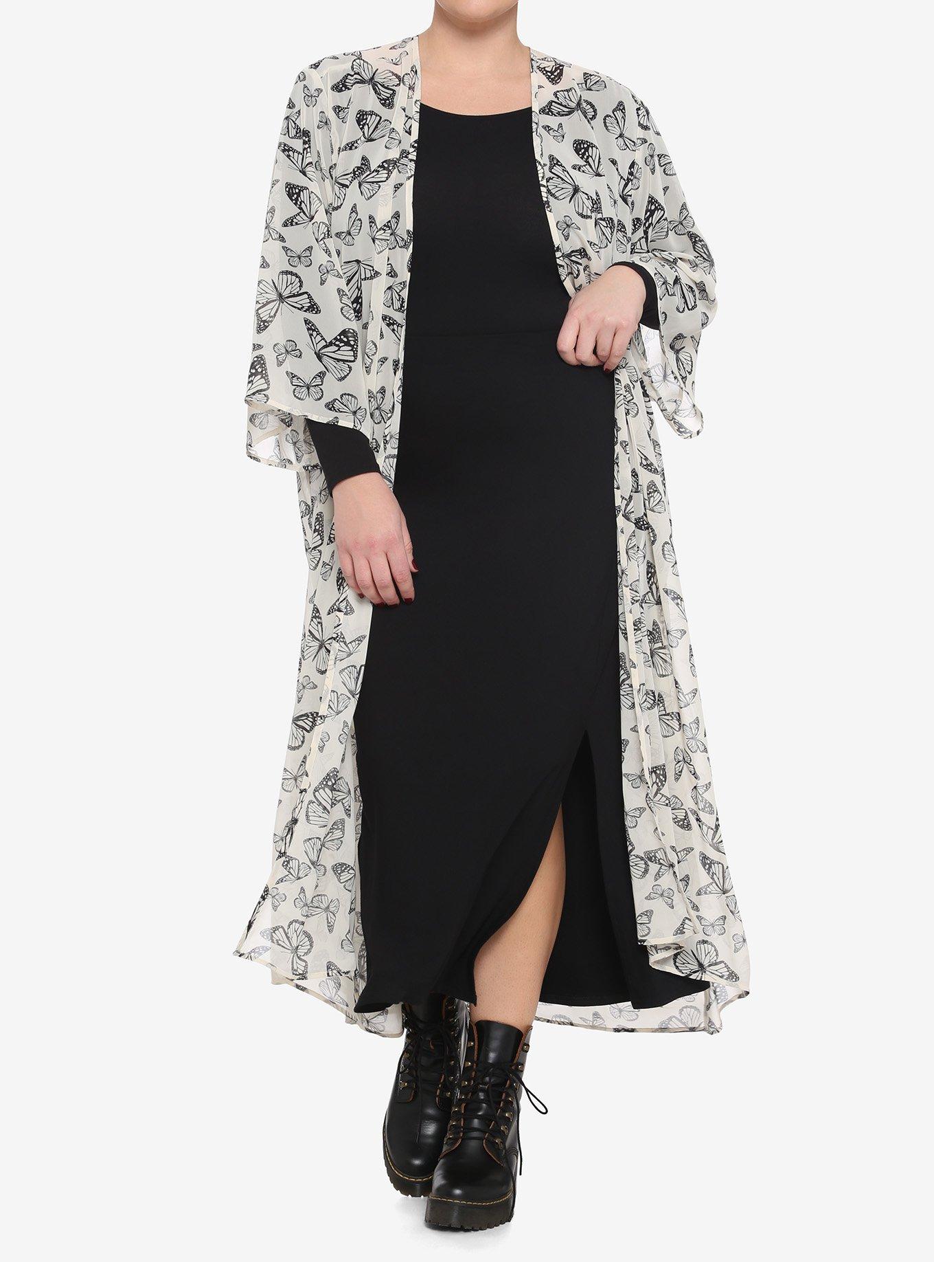 Sepia Butterfly Maxi Kimono Plus Size, IVORY, hi-res