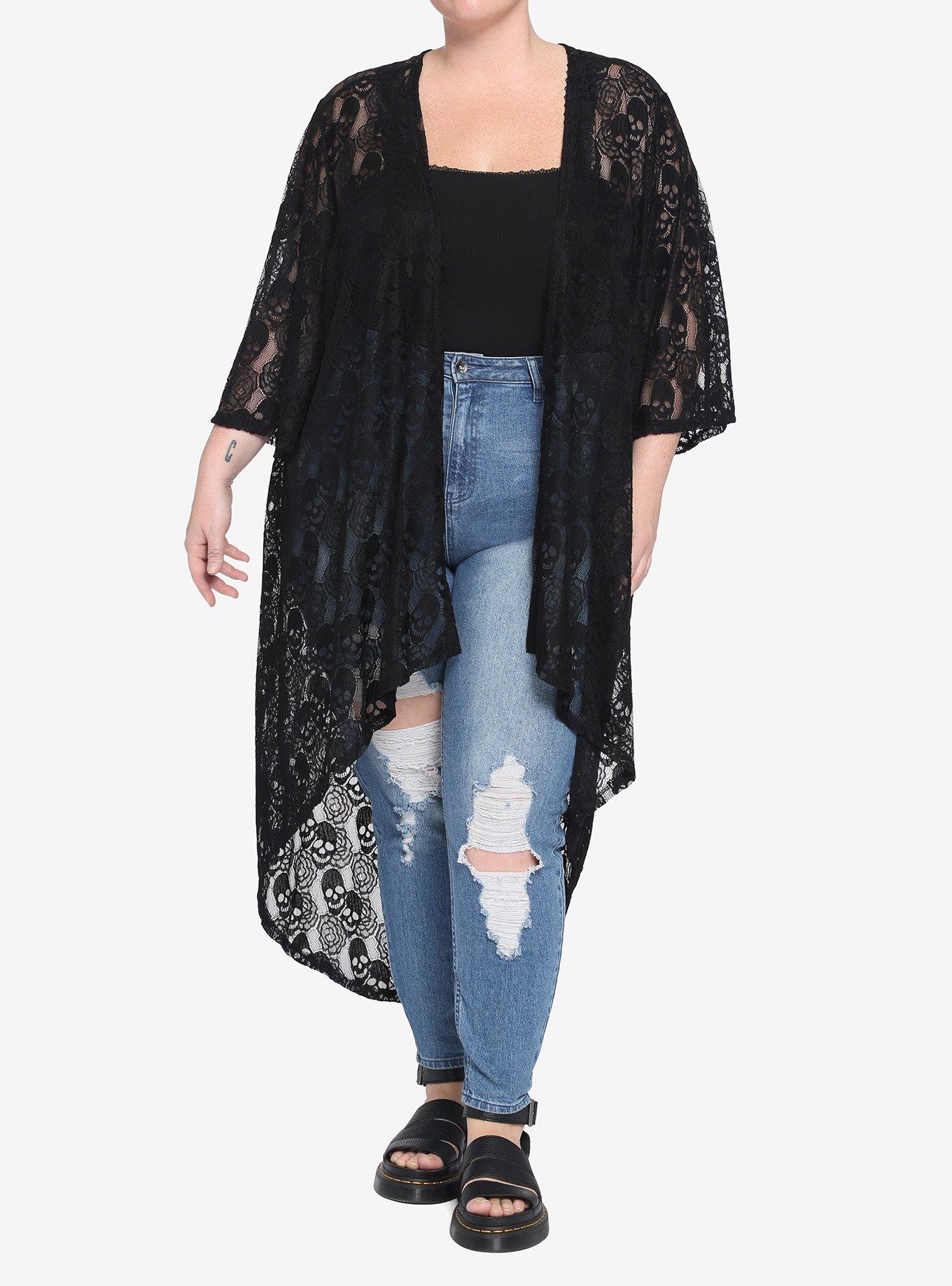 Skull Rose Lace Midi Duster Plus Size, BLACK, hi-res