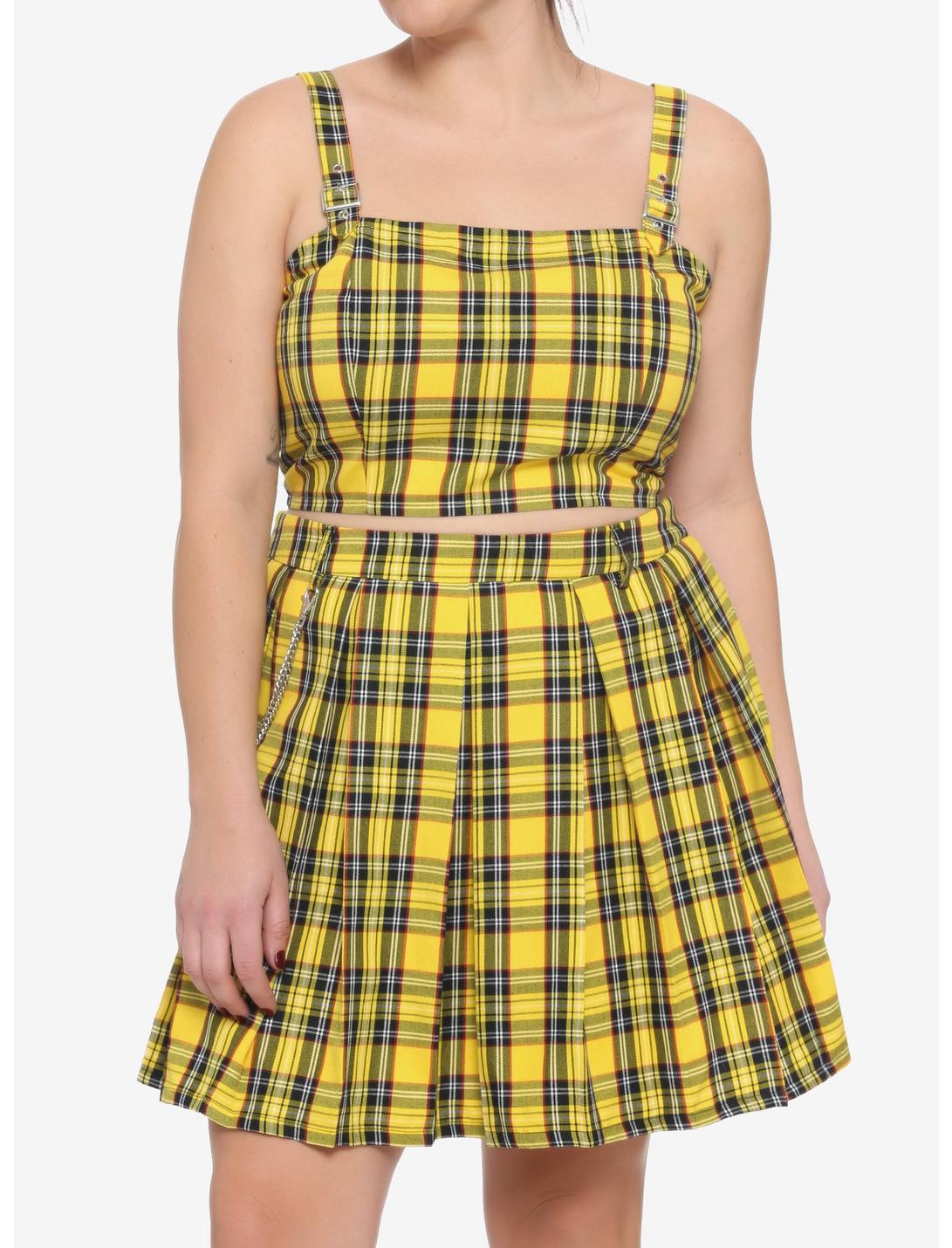 Yellow Plaid Girls Crop Woven Top Plus Size, PLAID - YELLOW, hi-res