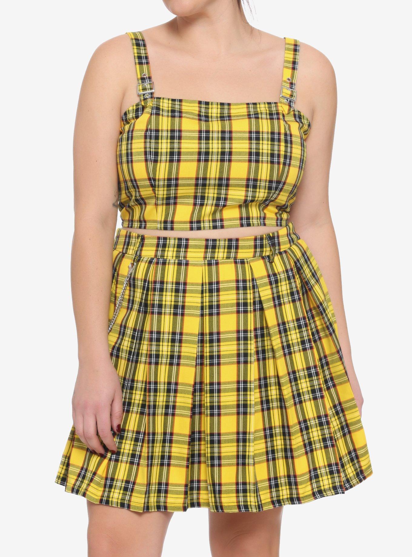 Yellow Plaid Girls Crop Woven Top Plus Size, PLAID - YELLOW, hi-res