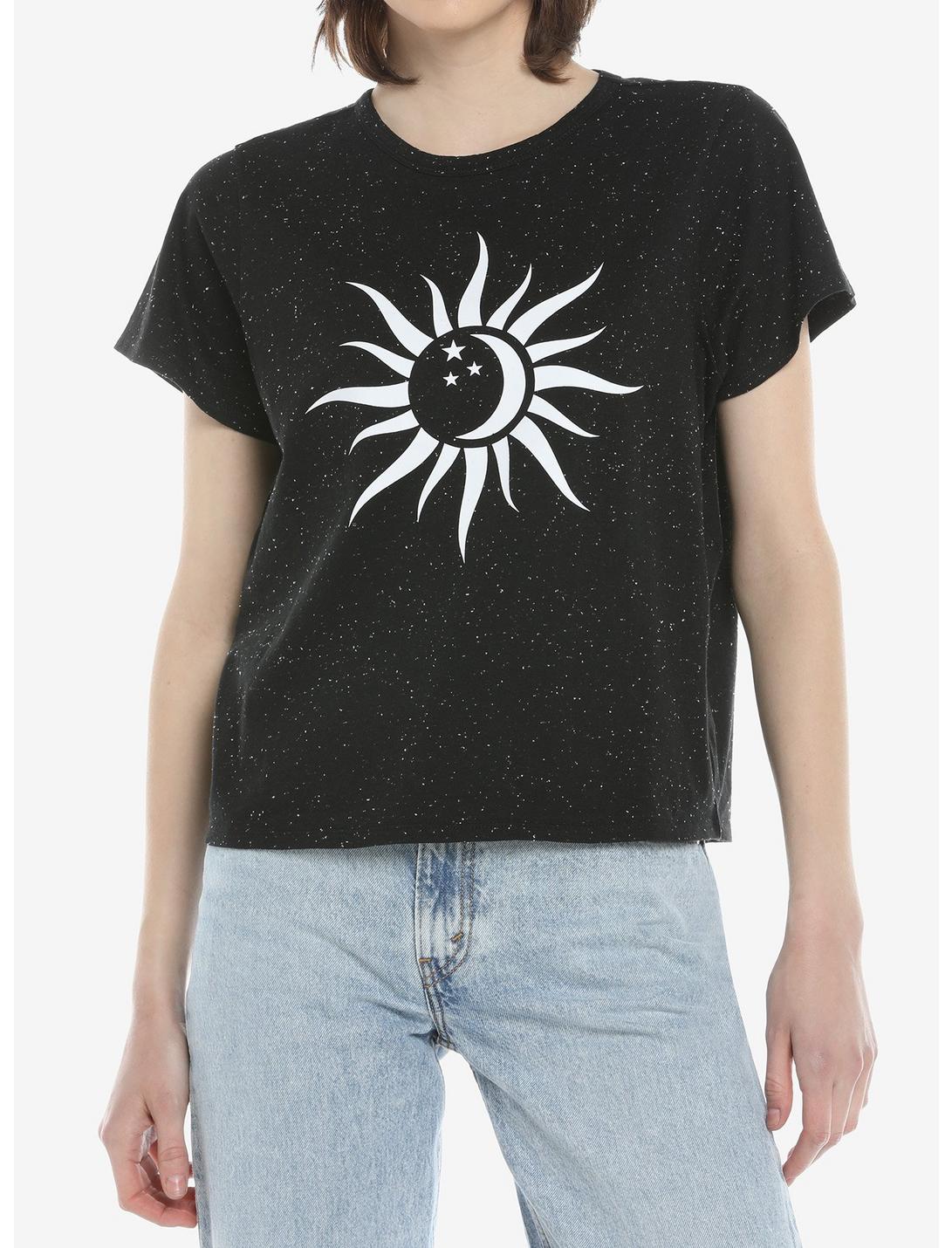 Sun Moon Speckle Girls Crop T-Shirt, BLACK, hi-res
