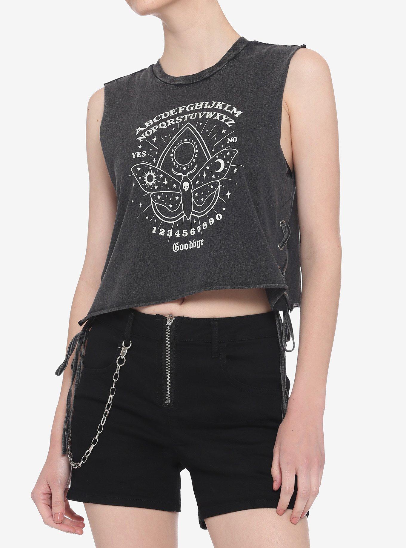 Death Moth Side Lace-Up Girls Muscle Top, BLACK, hi-res
