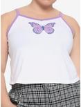 Purple Butterfly Girls Strappy Crop Tank Top Plus Size, WHITE, hi-res