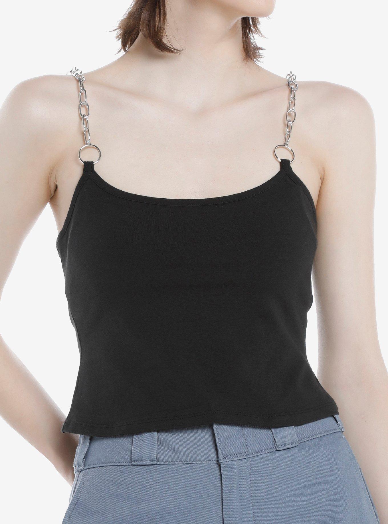 Chain Strap Girls Strappy Crop Tank Top, BLACK, hi-res