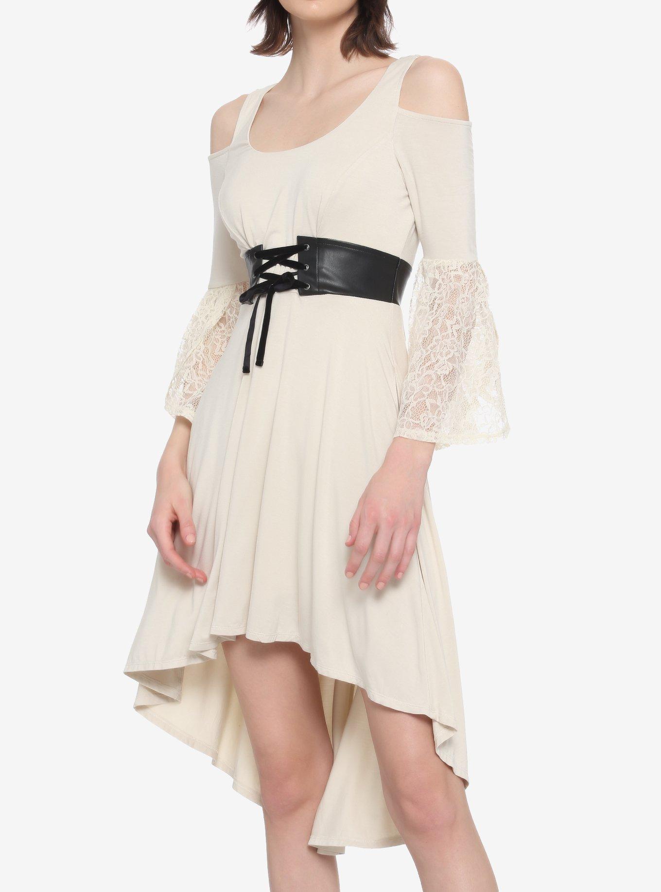 Ivory & Lace Cold Shoulder Hi-Low Dress, IVORY, hi-res