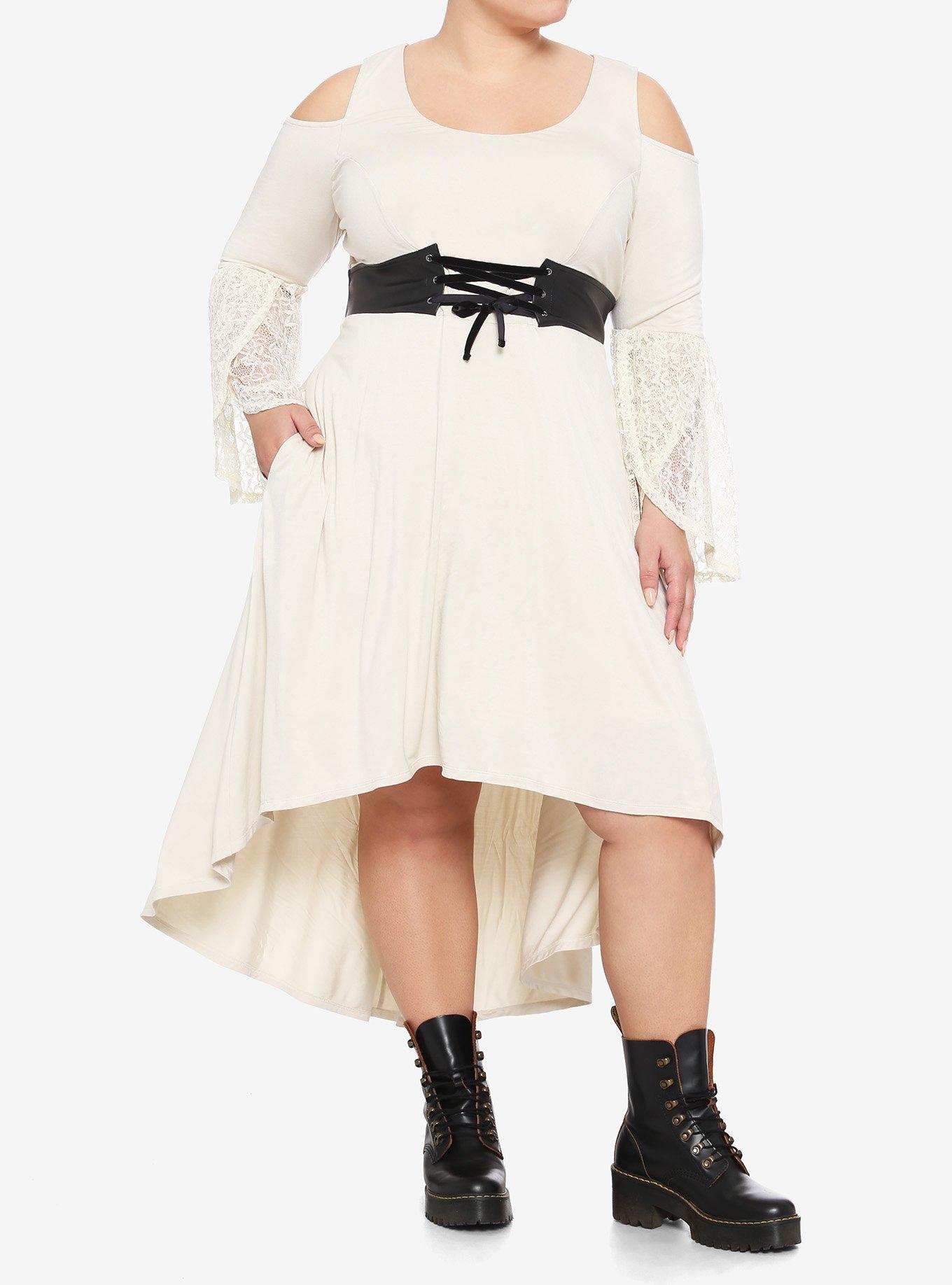 Ivory & Lace Cold Shoulder Hi-Low Dress Plus Size, IVORY, hi-res